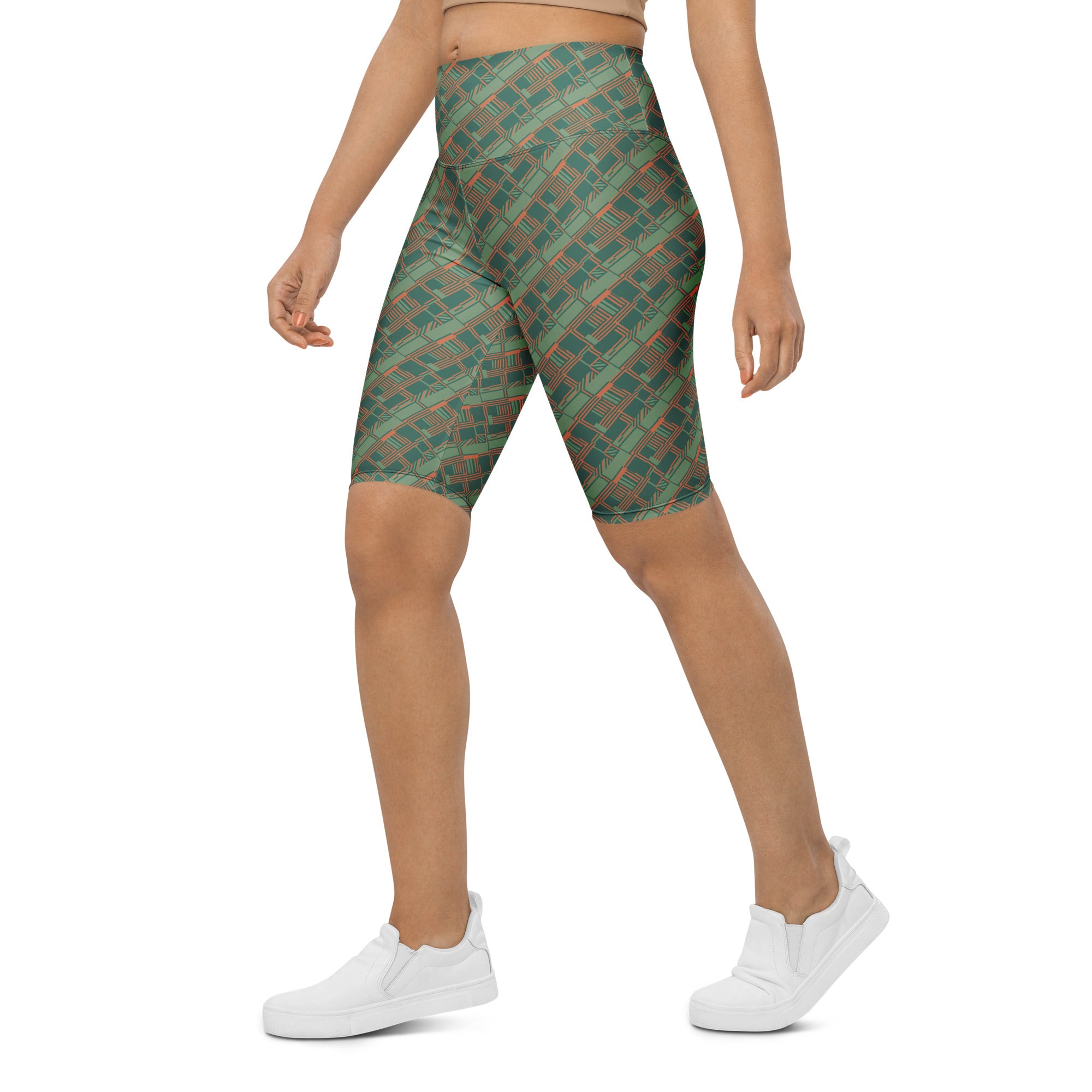 Green Terracotta Stripes Bike Shorts | GearBunch