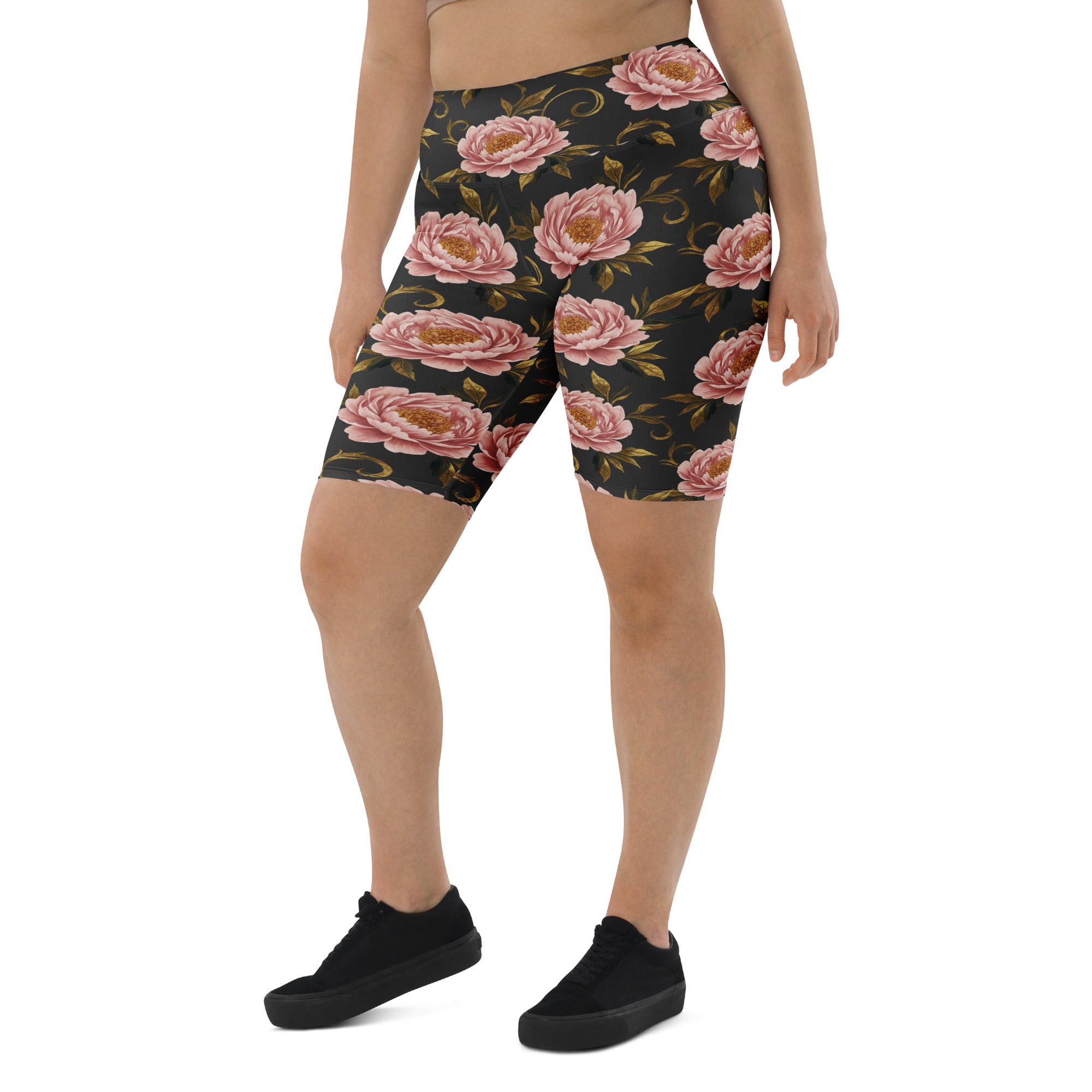 Blush Peonies and Gold Bike Shorts | GearBunch