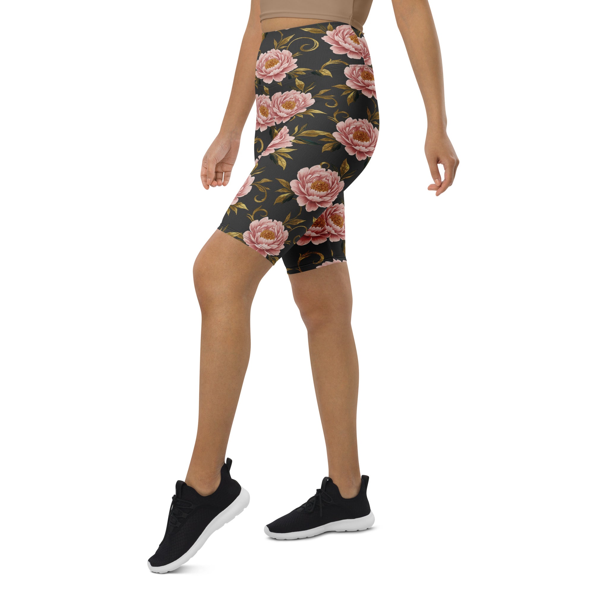 Blush Peonies and Gold Bike Shorts | GearBunch