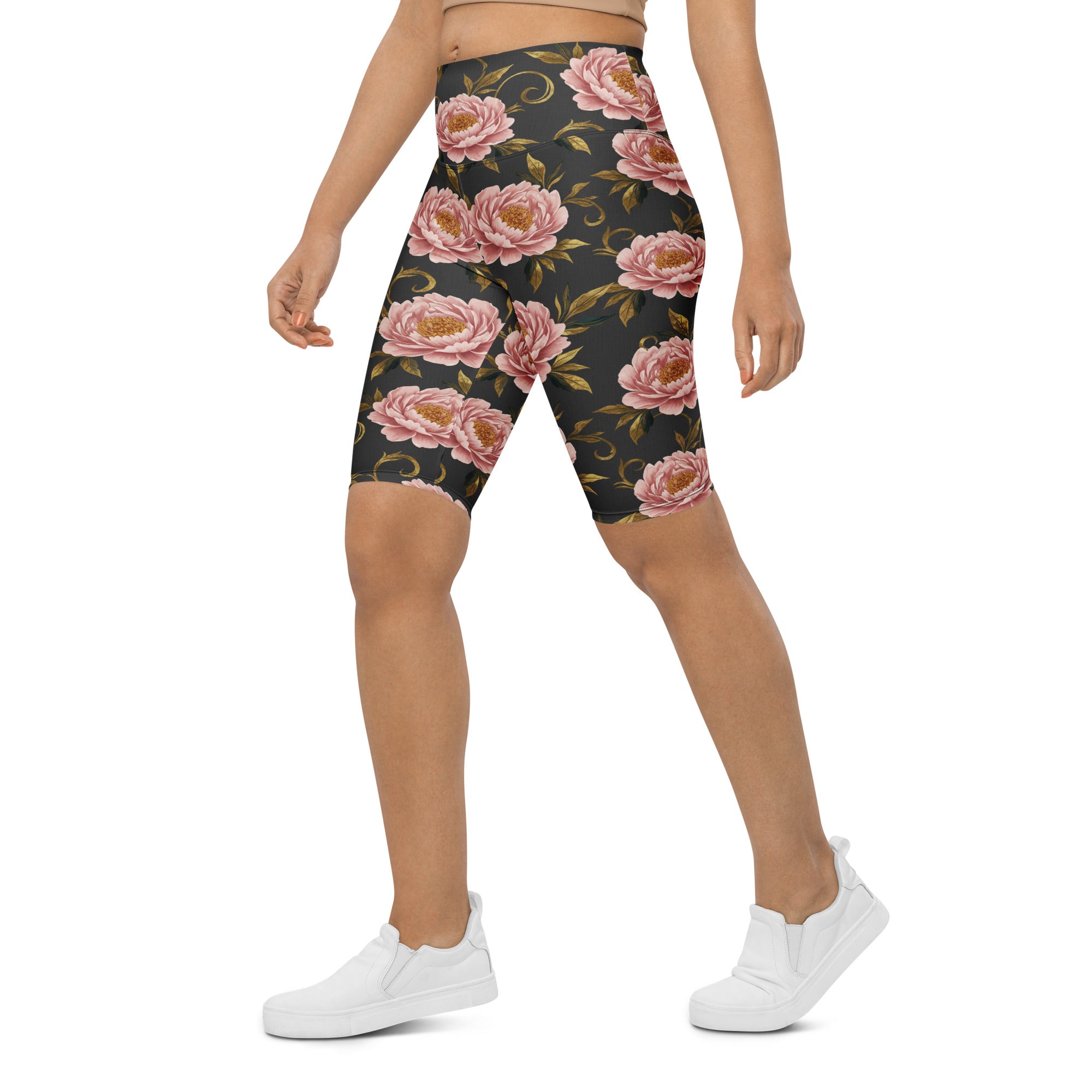 Blush Peonies and Gold Bike Shorts | GearBunch