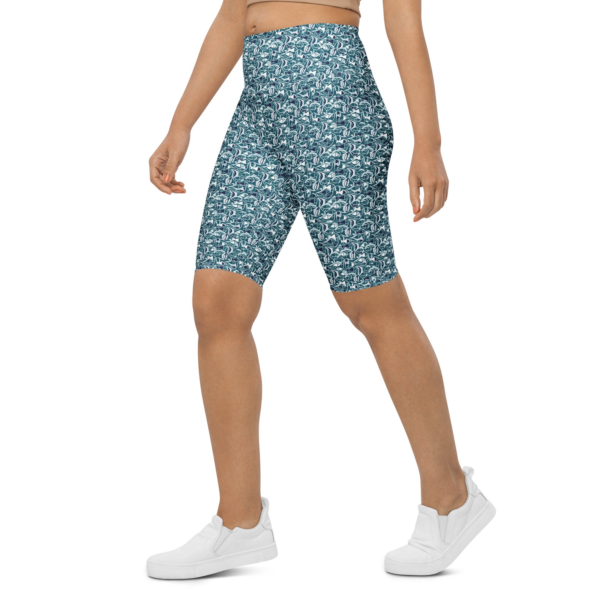 Ichthys Fish and Waves Bike Shorts | GearBunch