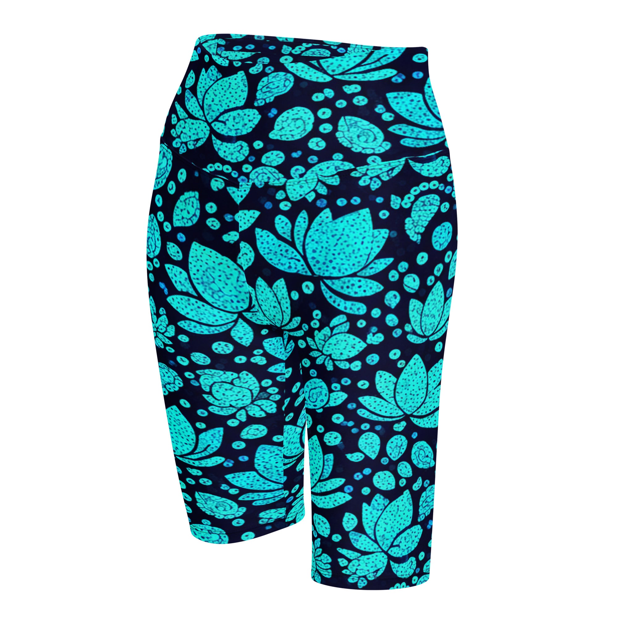 Teal Paillette Lotus Bike Shorts | GearBunch