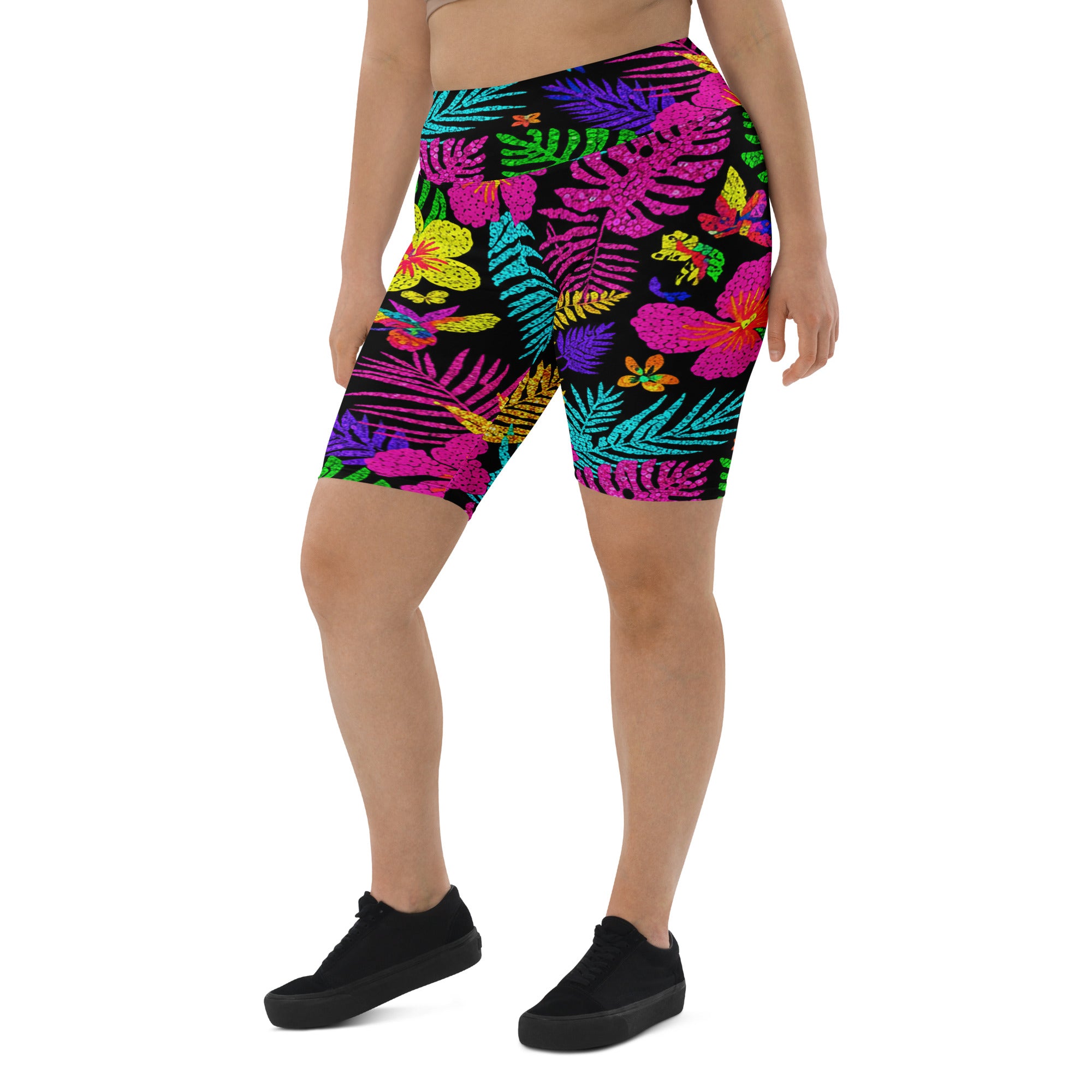 Rainbow Paillette Tropical Bike Shorts | GearBunch