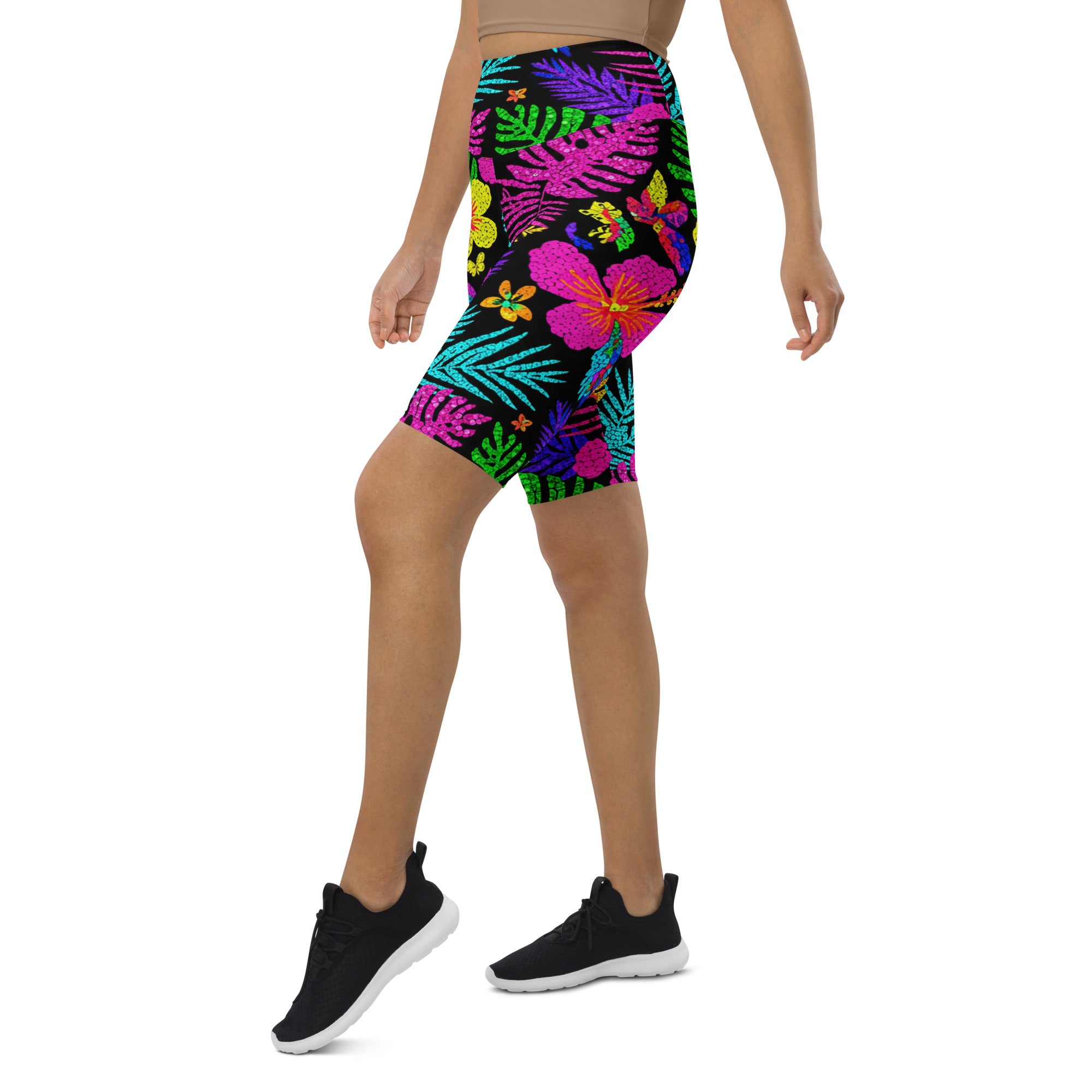 Rainbow Paillette Tropical Bike Shorts | GearBunch