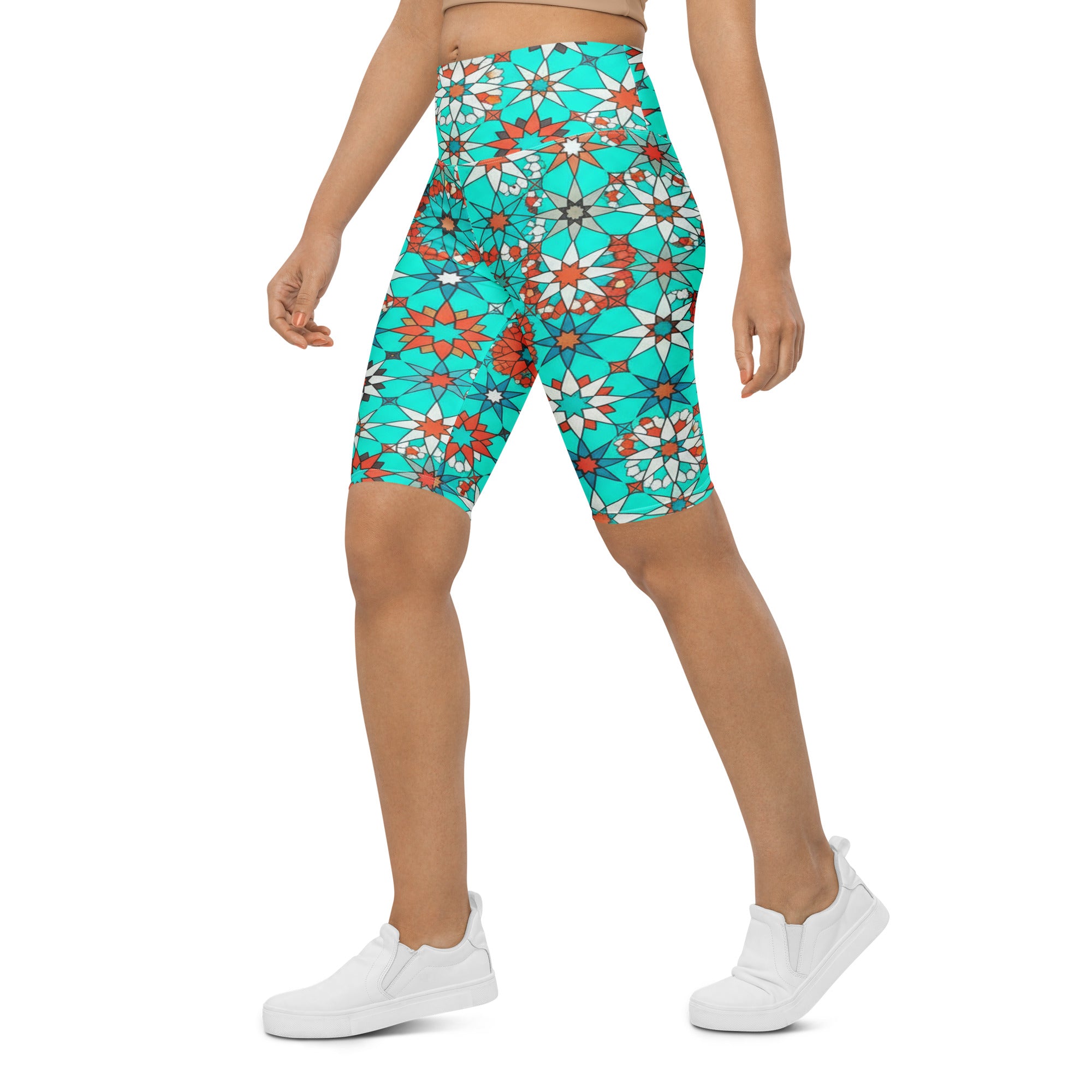 Zellige Turquoise Coral Bike Shorts | GearBunch