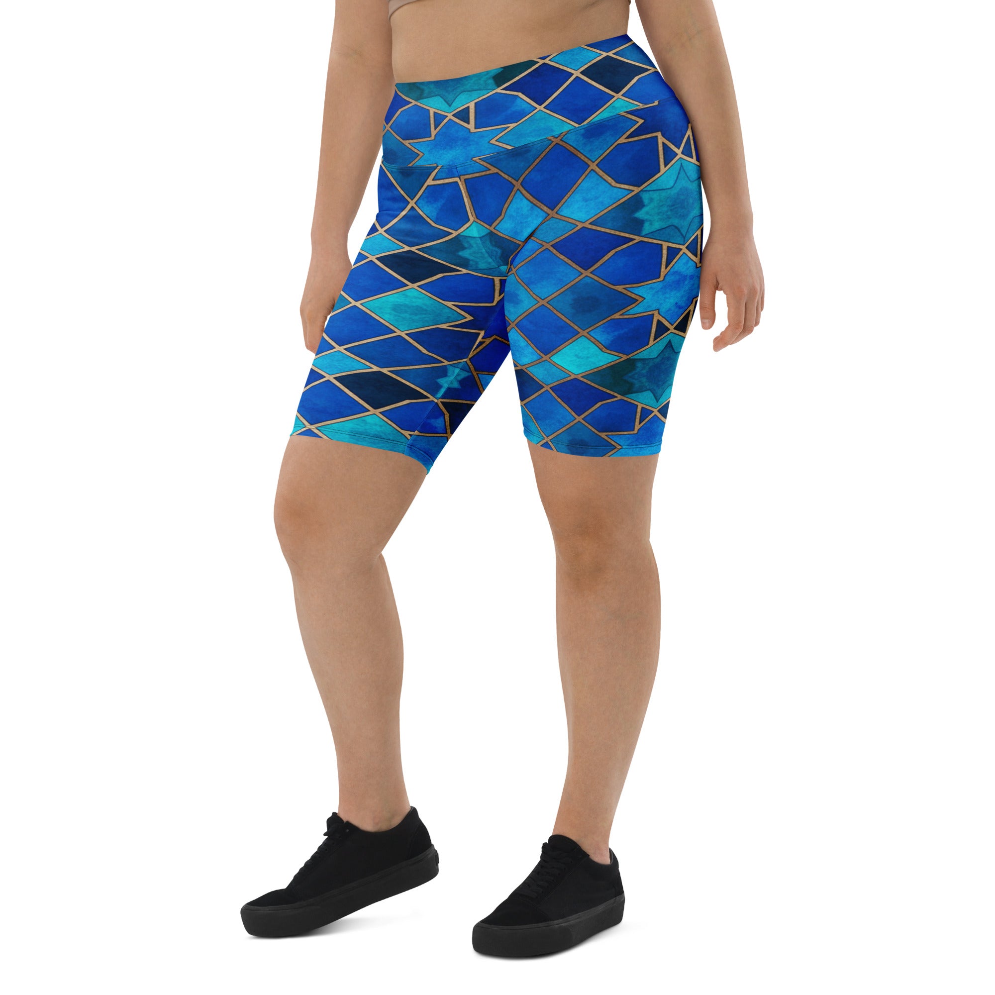 Arabic Watercolour Sapphire Bronze Bike Shorts | GearBunch