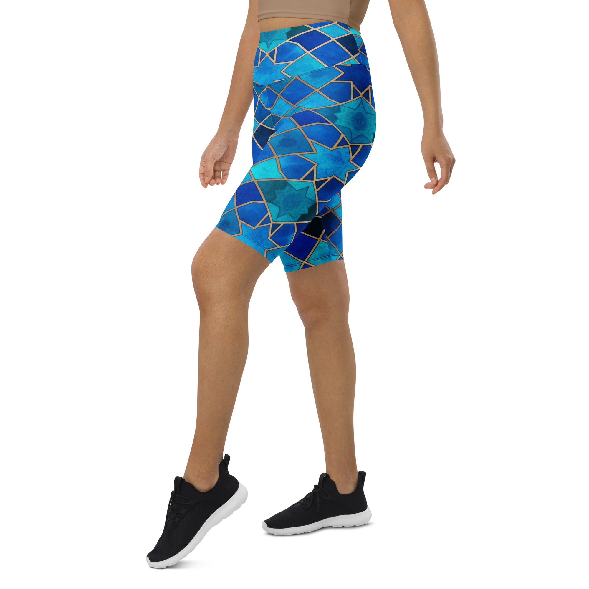 Arabic Watercolour Sapphire Bronze Bike Shorts | GearBunch