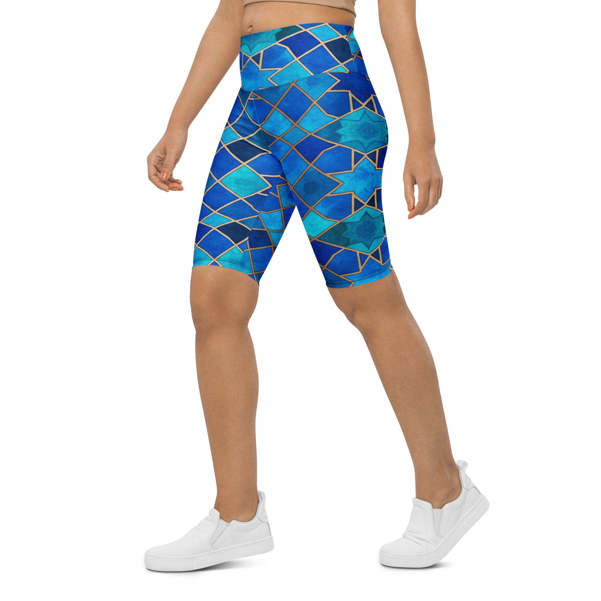 Arabic Watercolour Sapphire Bronze Bike Shorts | GearBunch