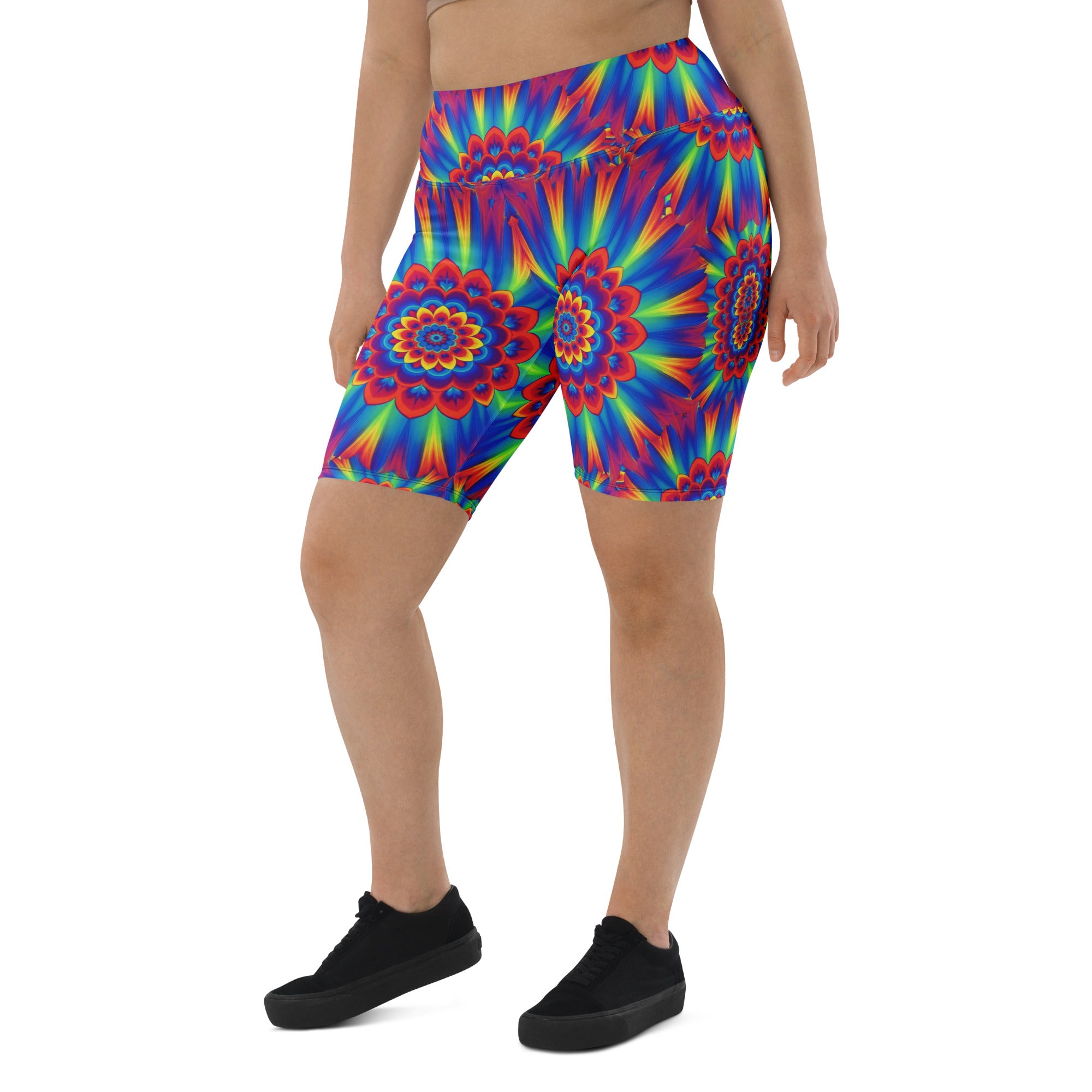 Psychedelic Neon Rainbow Burst Bike Shorts | GearBunch