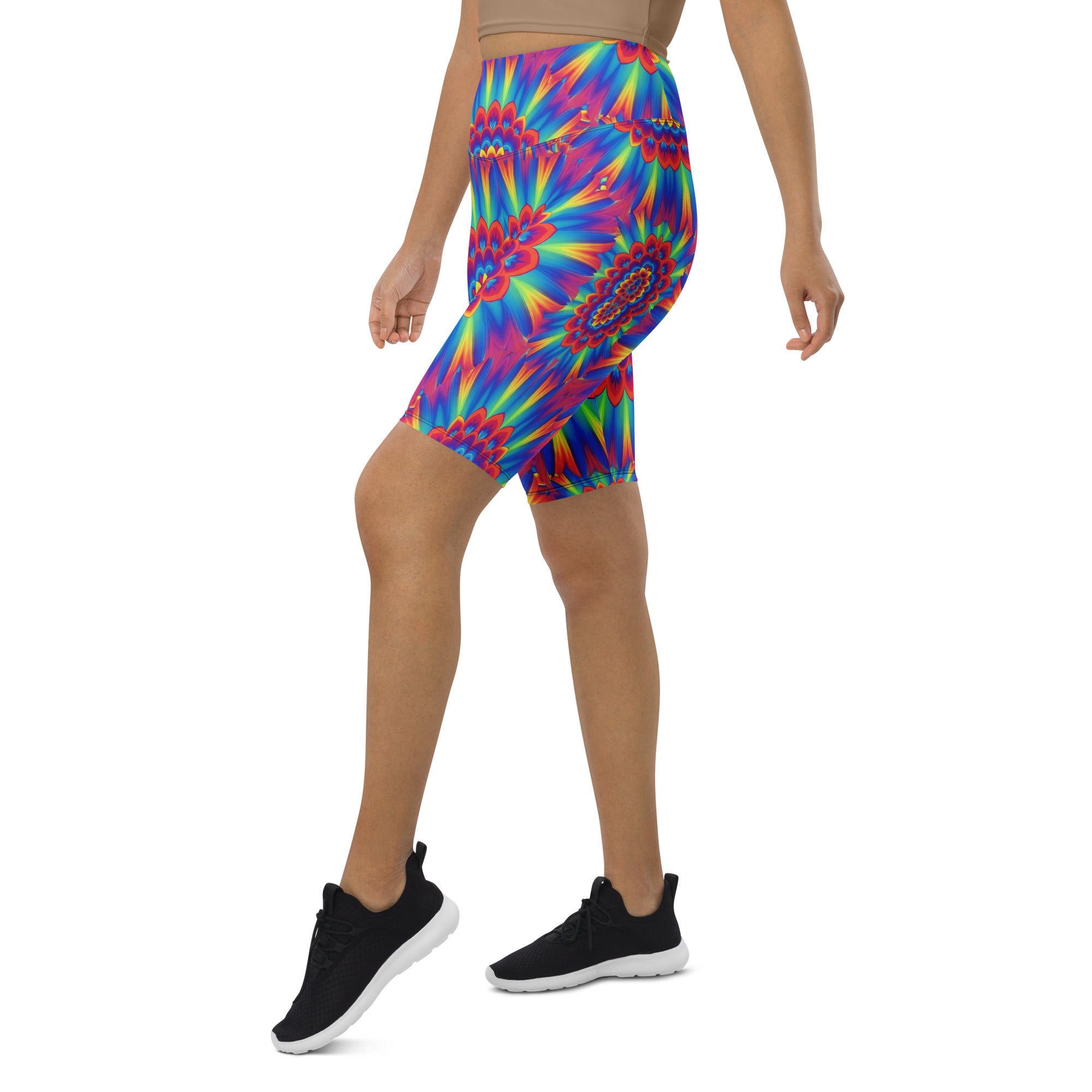 Psychedelic Neon Rainbow Burst Bike Shorts | GearBunch