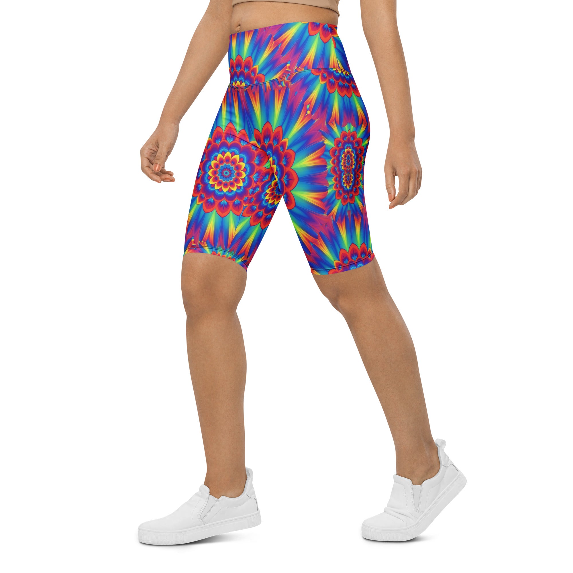 Psychedelic Neon Rainbow Burst Bike Shorts | GearBunch