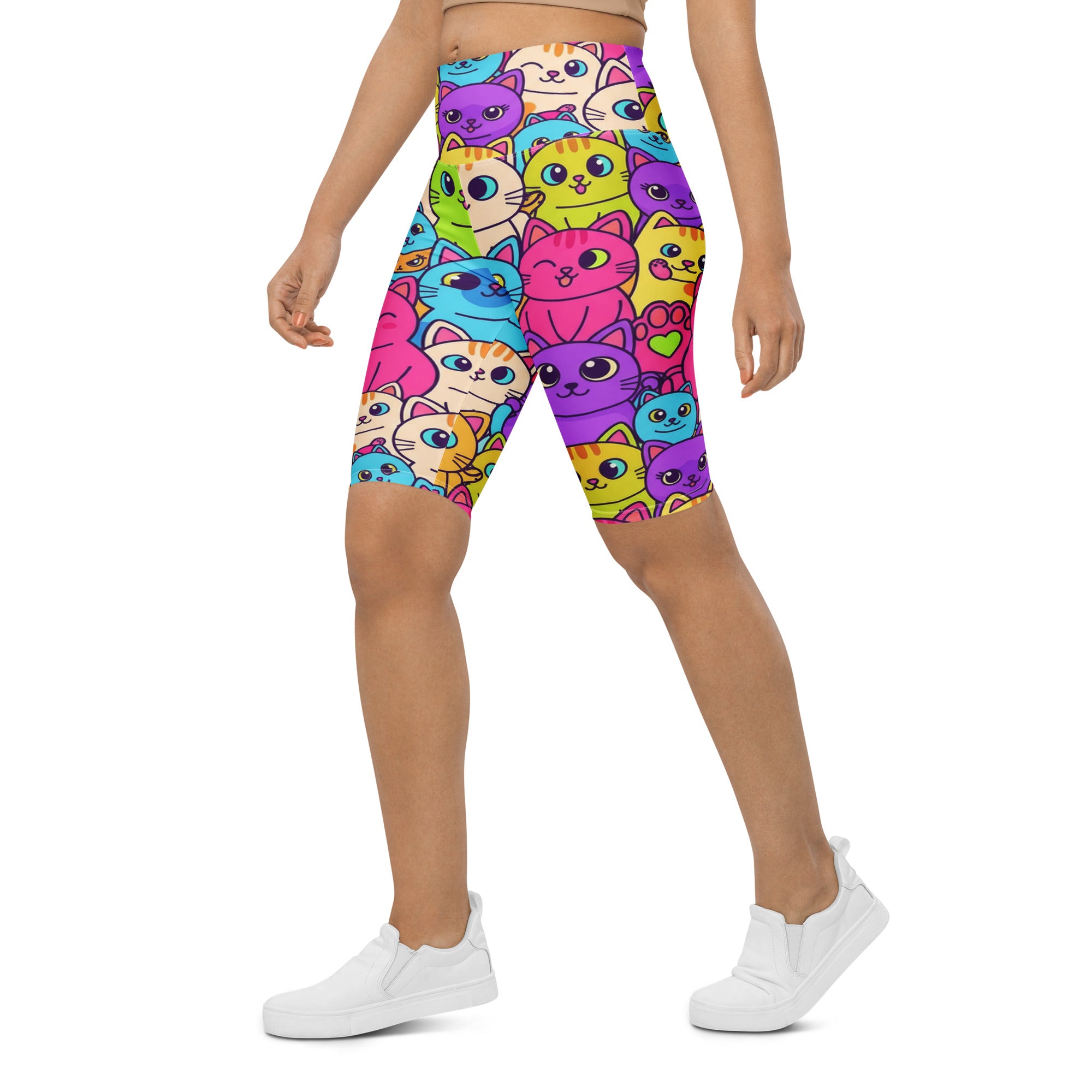 Vibrant Cats Everywhere Bike Shorts | GearBunch