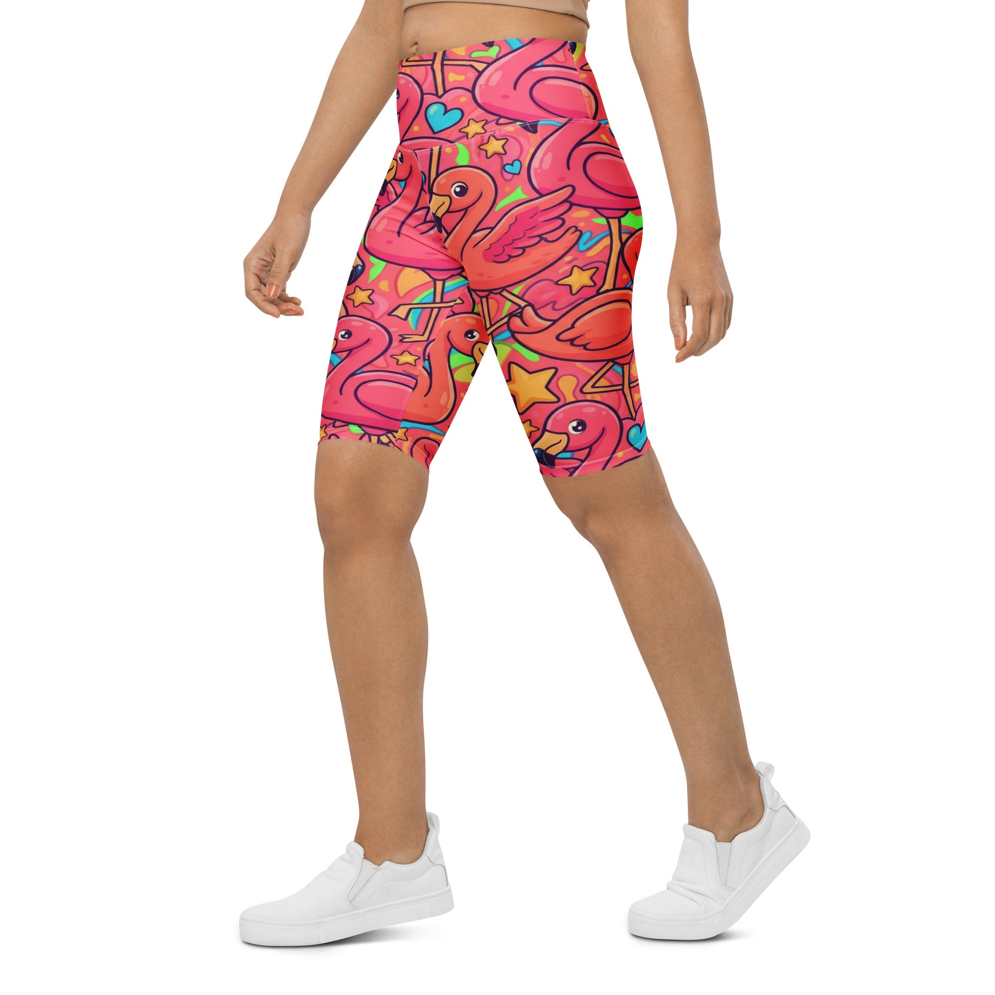 Vibrant Flamingo Flock Bike Shorts | GearBunch