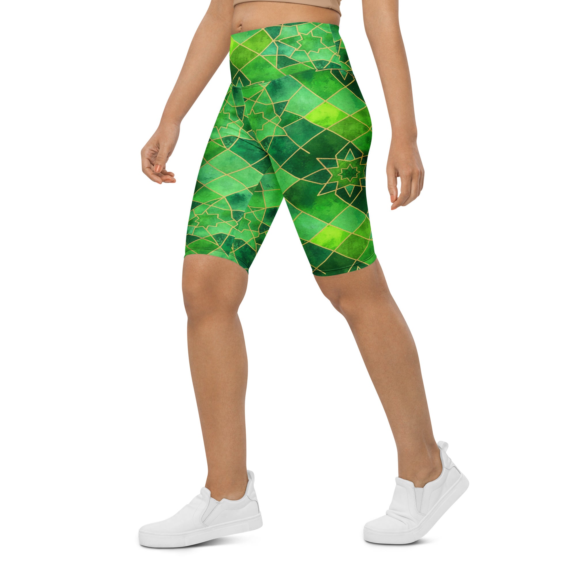 Arabic Watercolour Emerald Jewel Bike Shorts | GearBunch