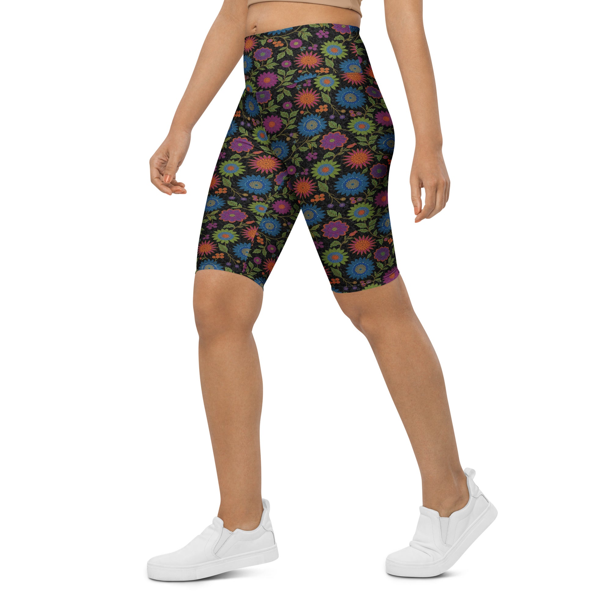 Rainbow Paillette Botanical Bike Shorts | GearBunch