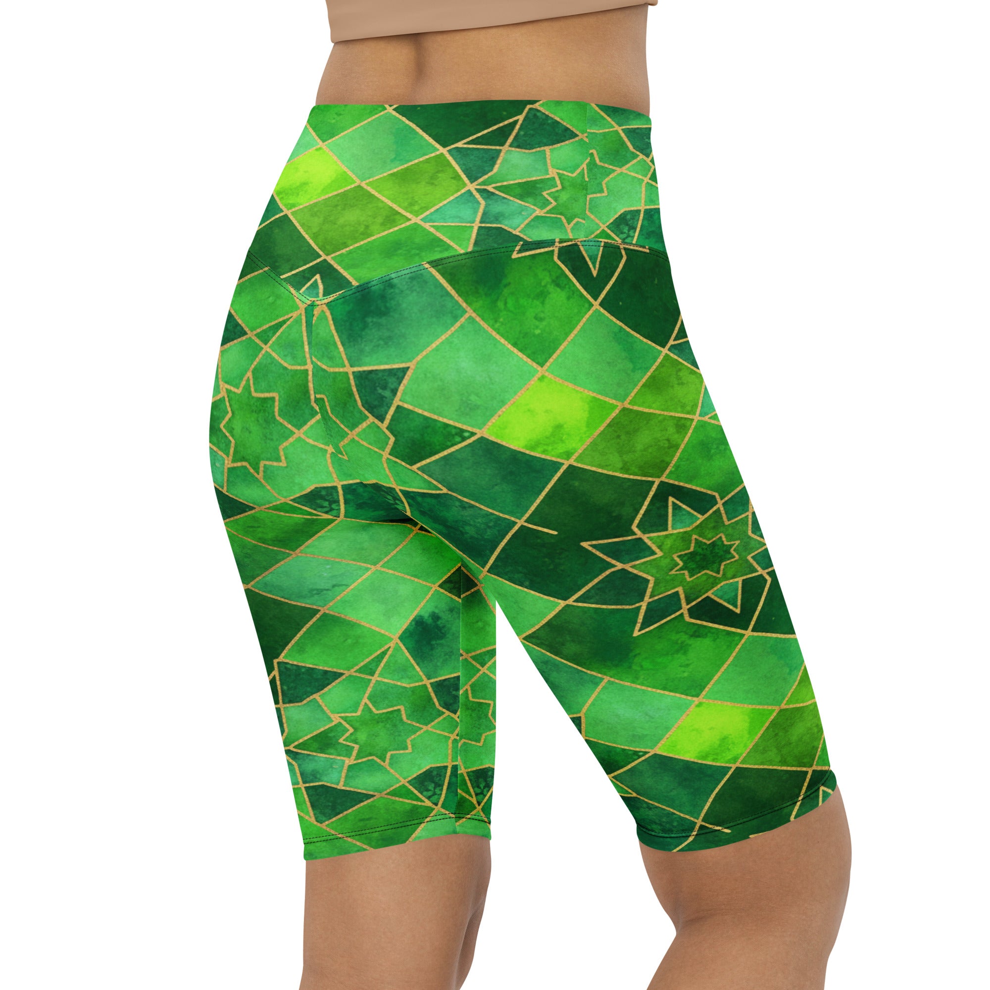 Arabic Watercolour Emerald Jewel Bike Shorts | GearBunch