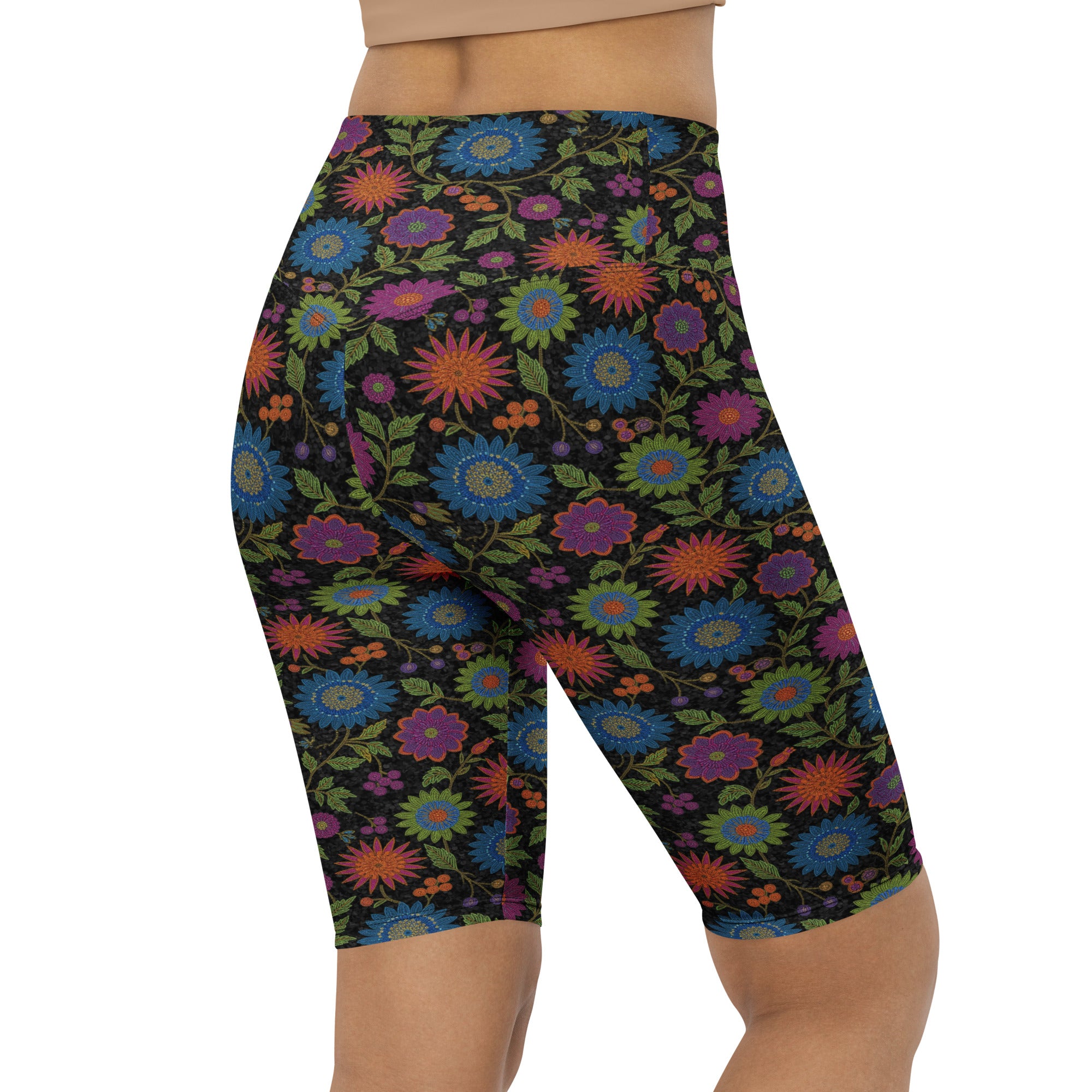 Rainbow Paillette Botanical Bike Shorts | GearBunch