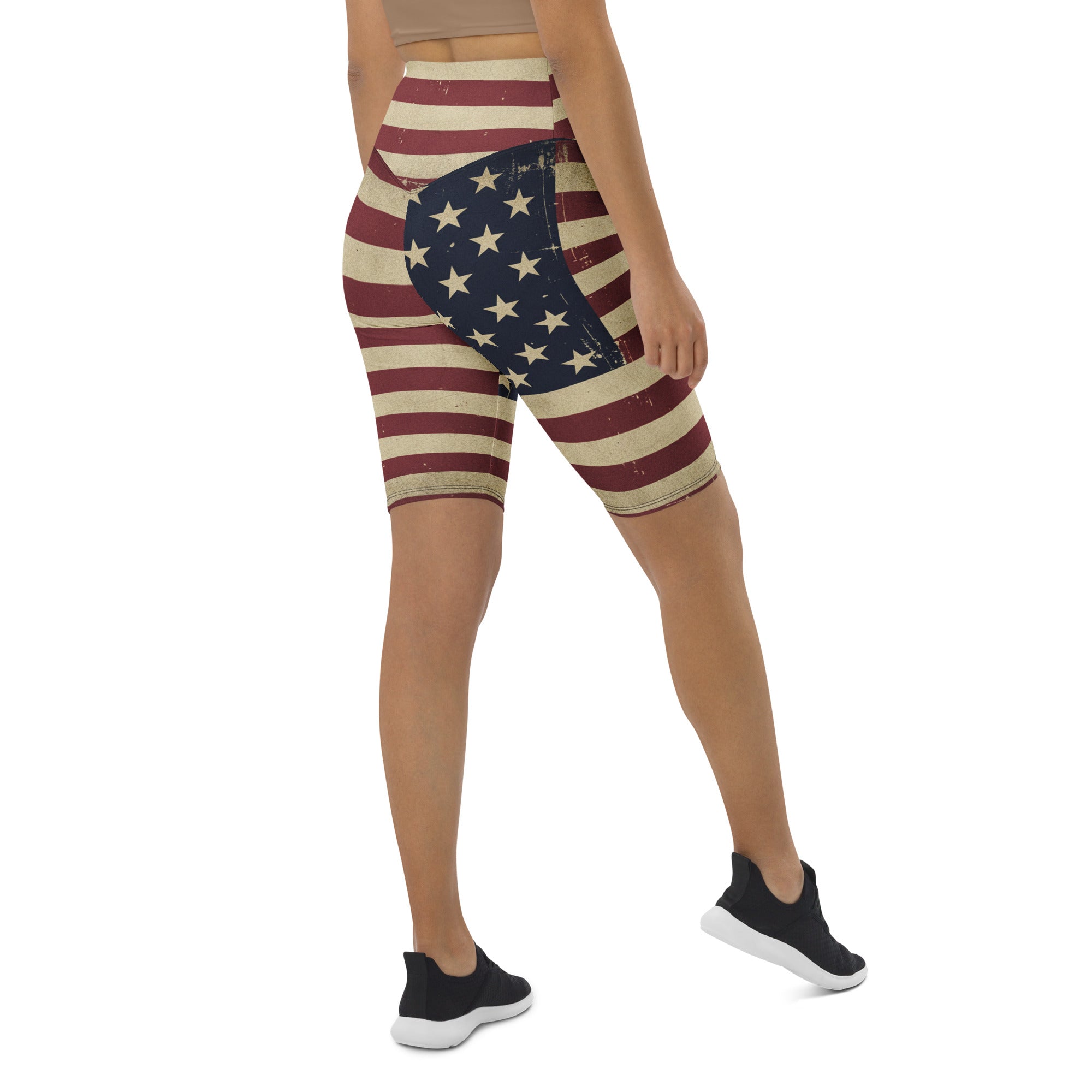 Vintage Distressed American Flag Bike Shorts | GearBunch