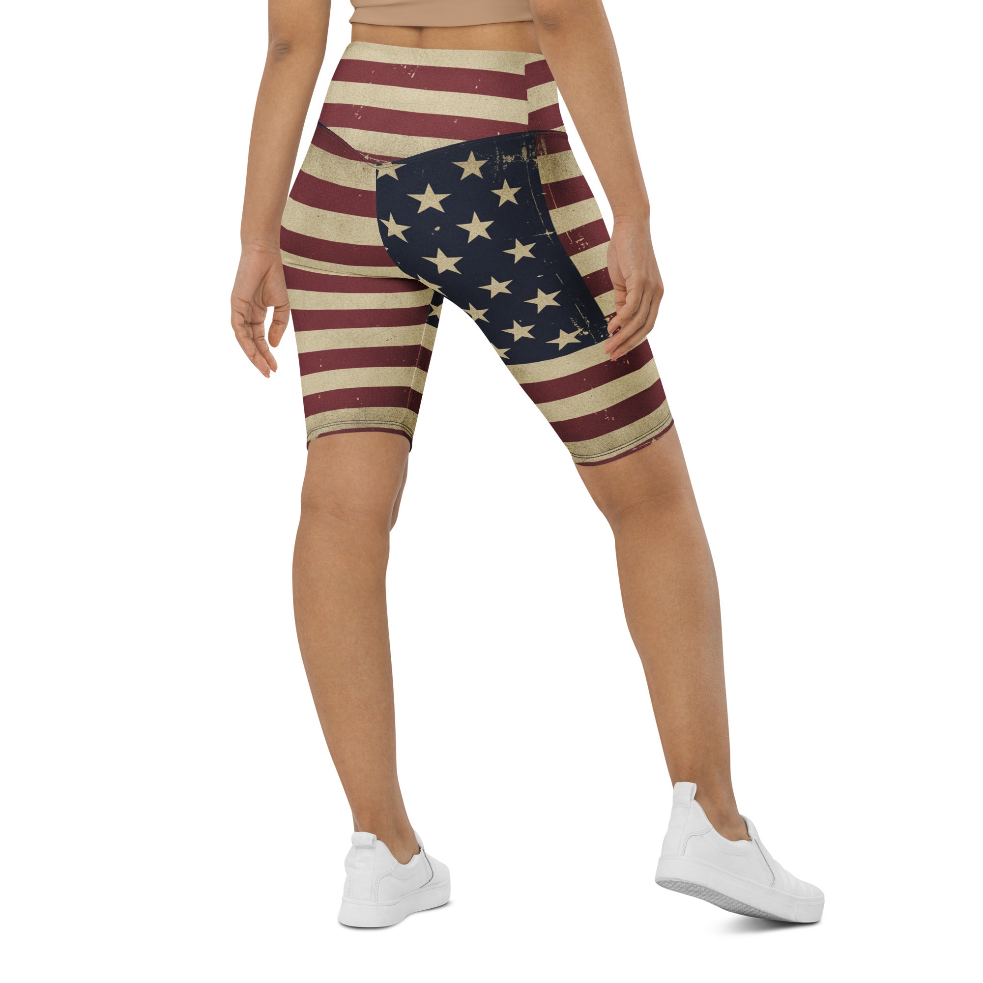 Vintage Distressed American Flag Bike Shorts | GearBunch