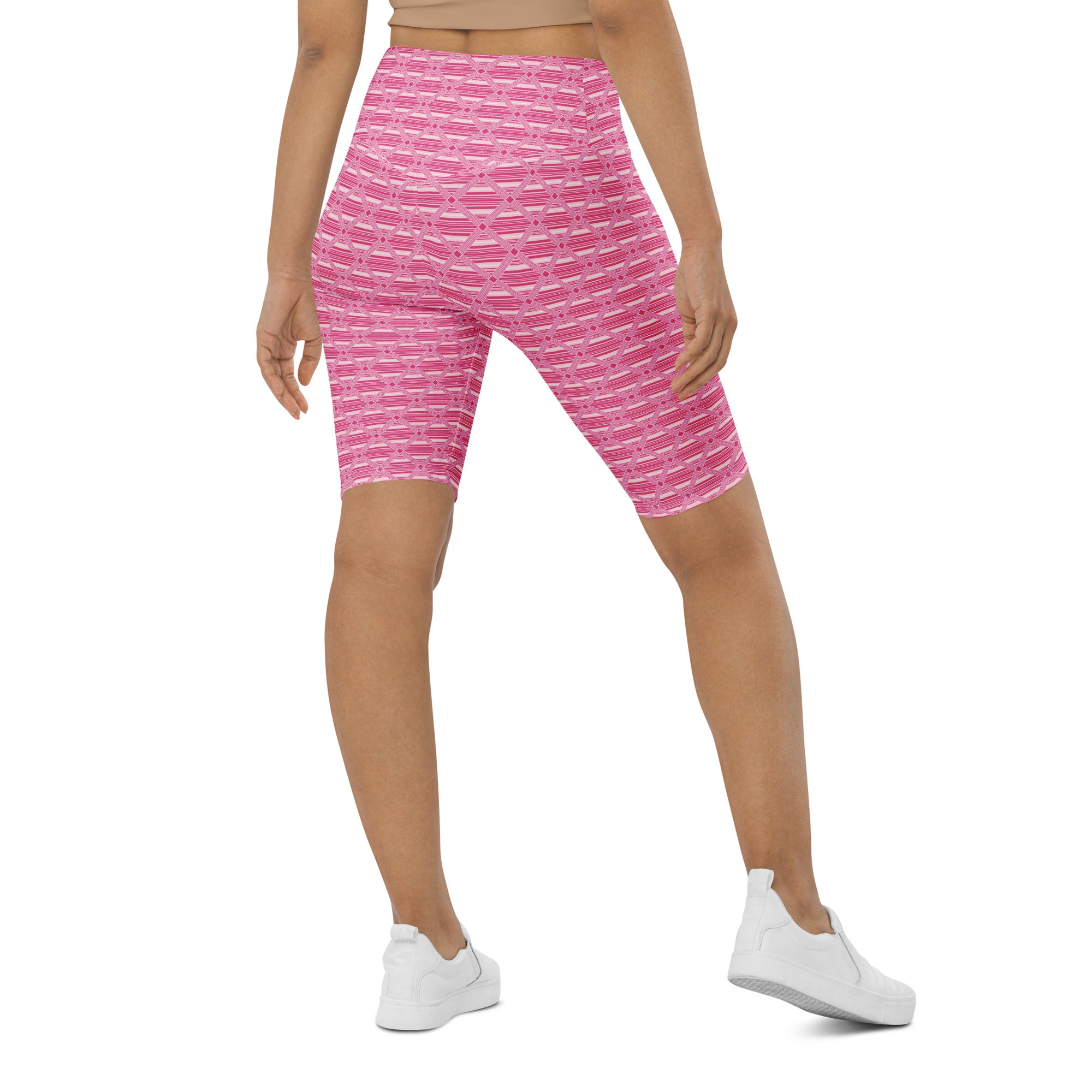 Pink Preppy Stripes Bike Shorts | GearBunch