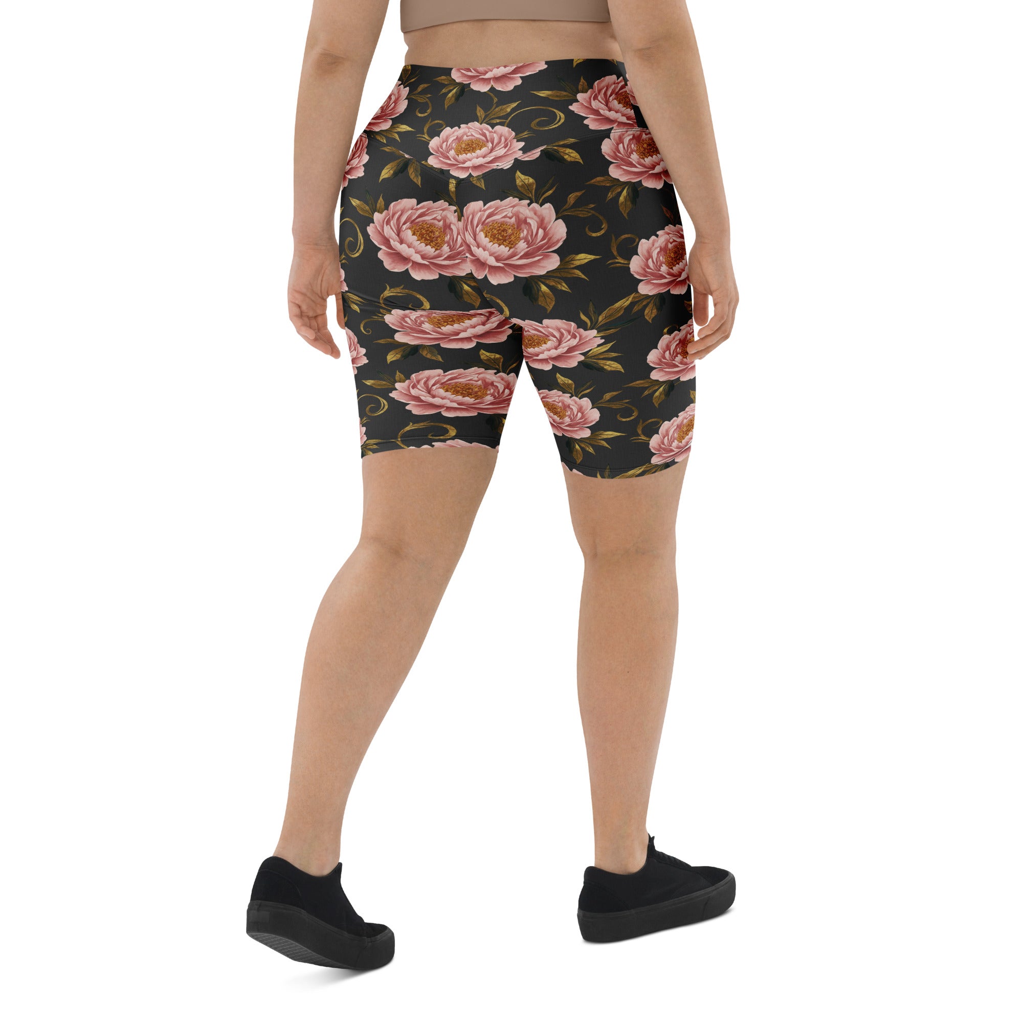 Blush Peonies and Gold Bike Shorts | GearBunch
