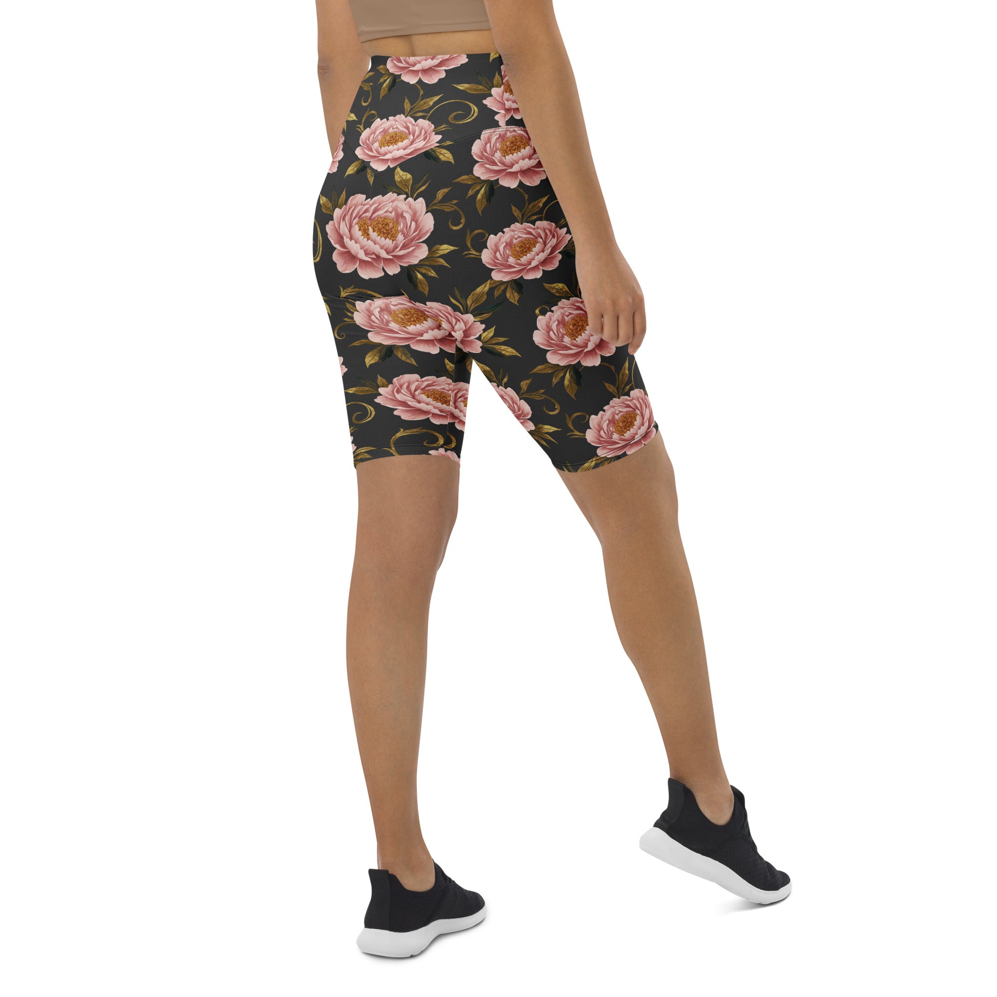 Blush Peonies and Gold Bike Shorts | GearBunch