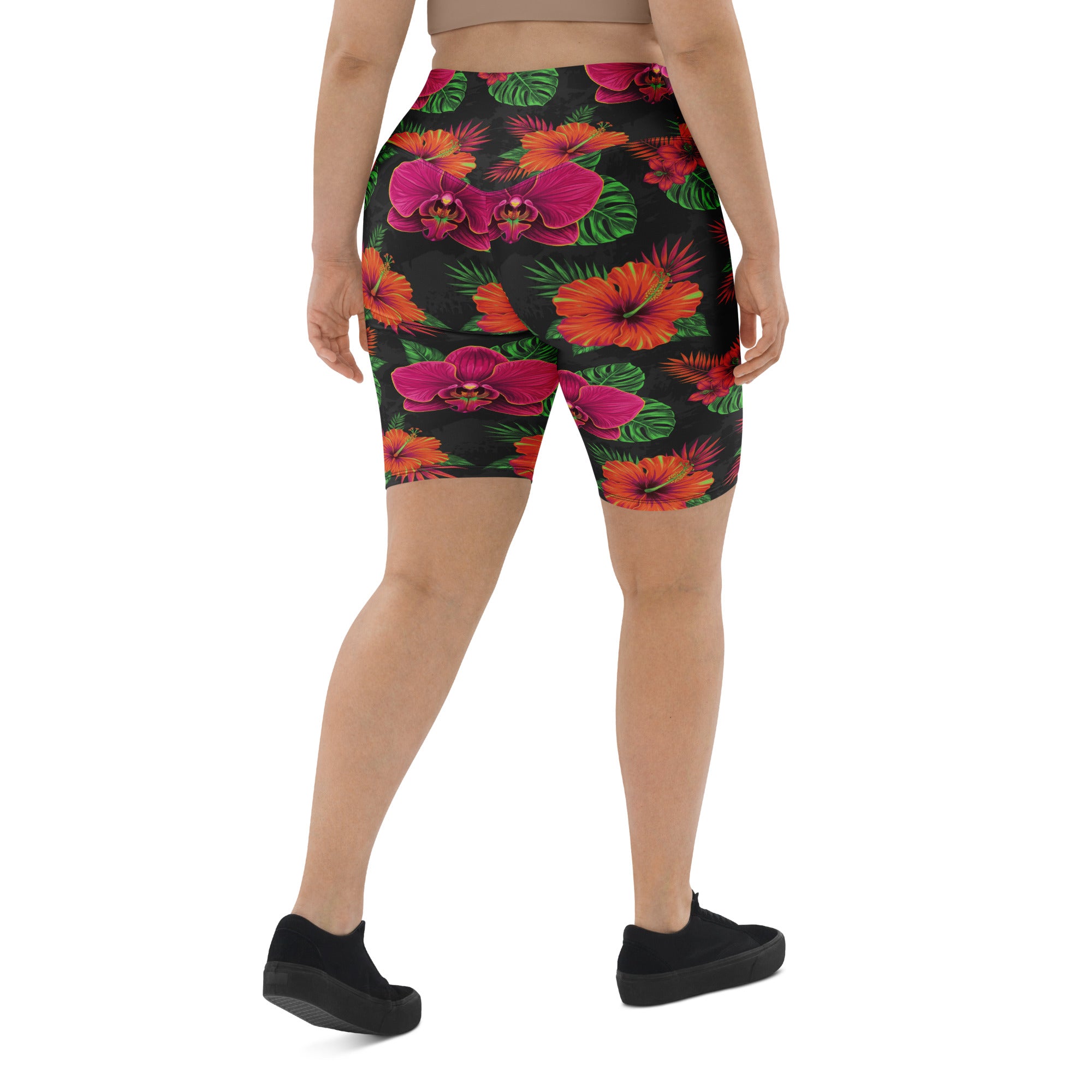 Neon Tropical Flowers Bike Shorts | GearBunch