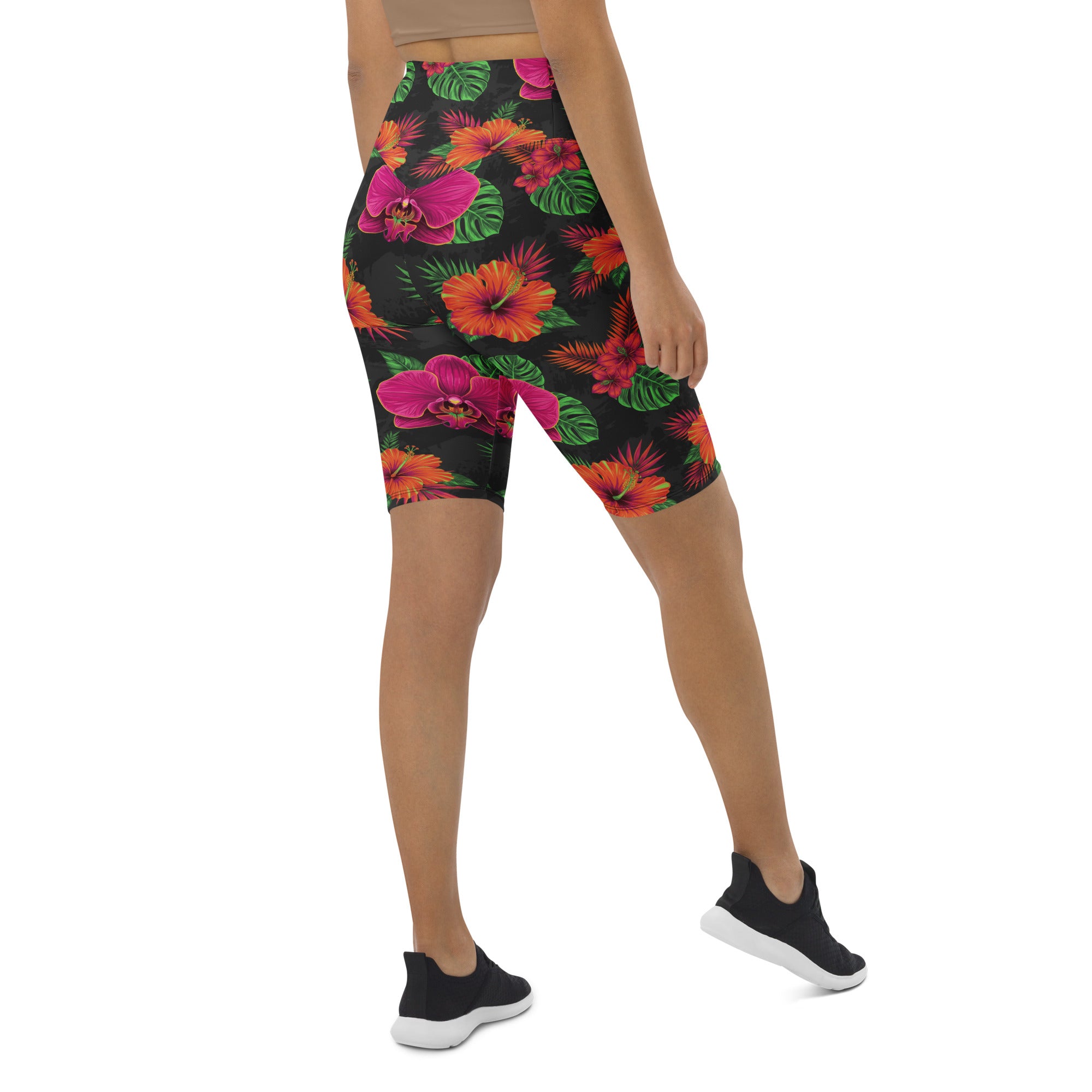 Neon Tropical Flowers Bike Shorts | GearBunch