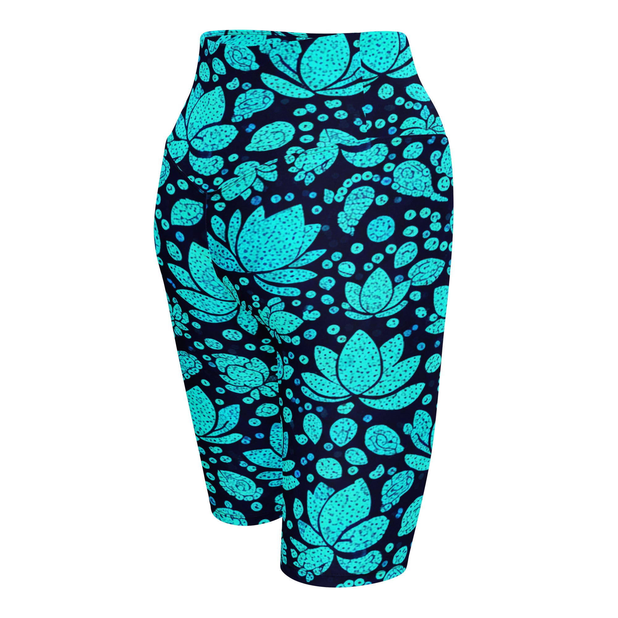 Teal Paillette Lotus Bike Shorts | GearBunch