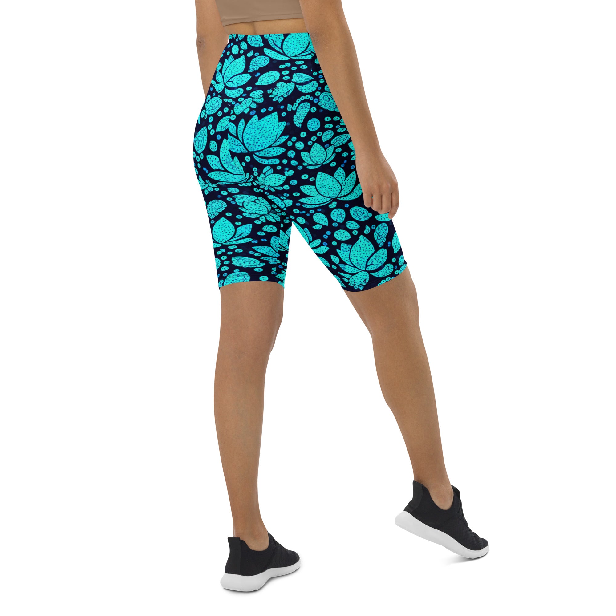 Teal Paillette Lotus Bike Shorts | GearBunch