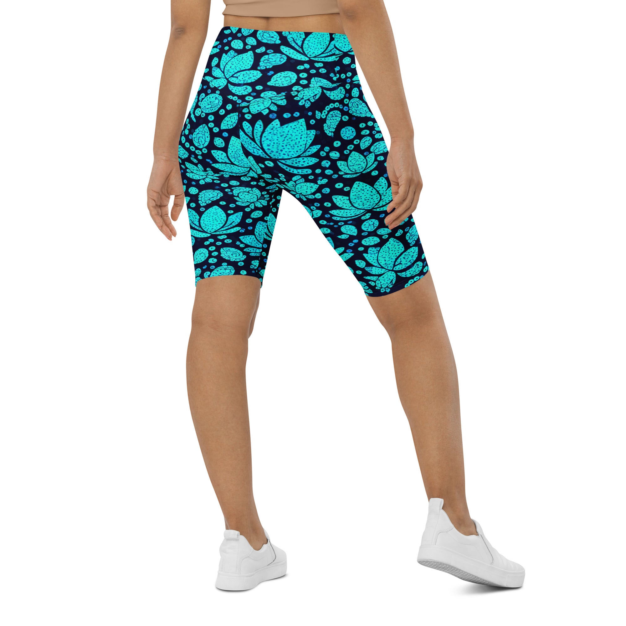 Teal Paillette Lotus Bike Shorts | GearBunch