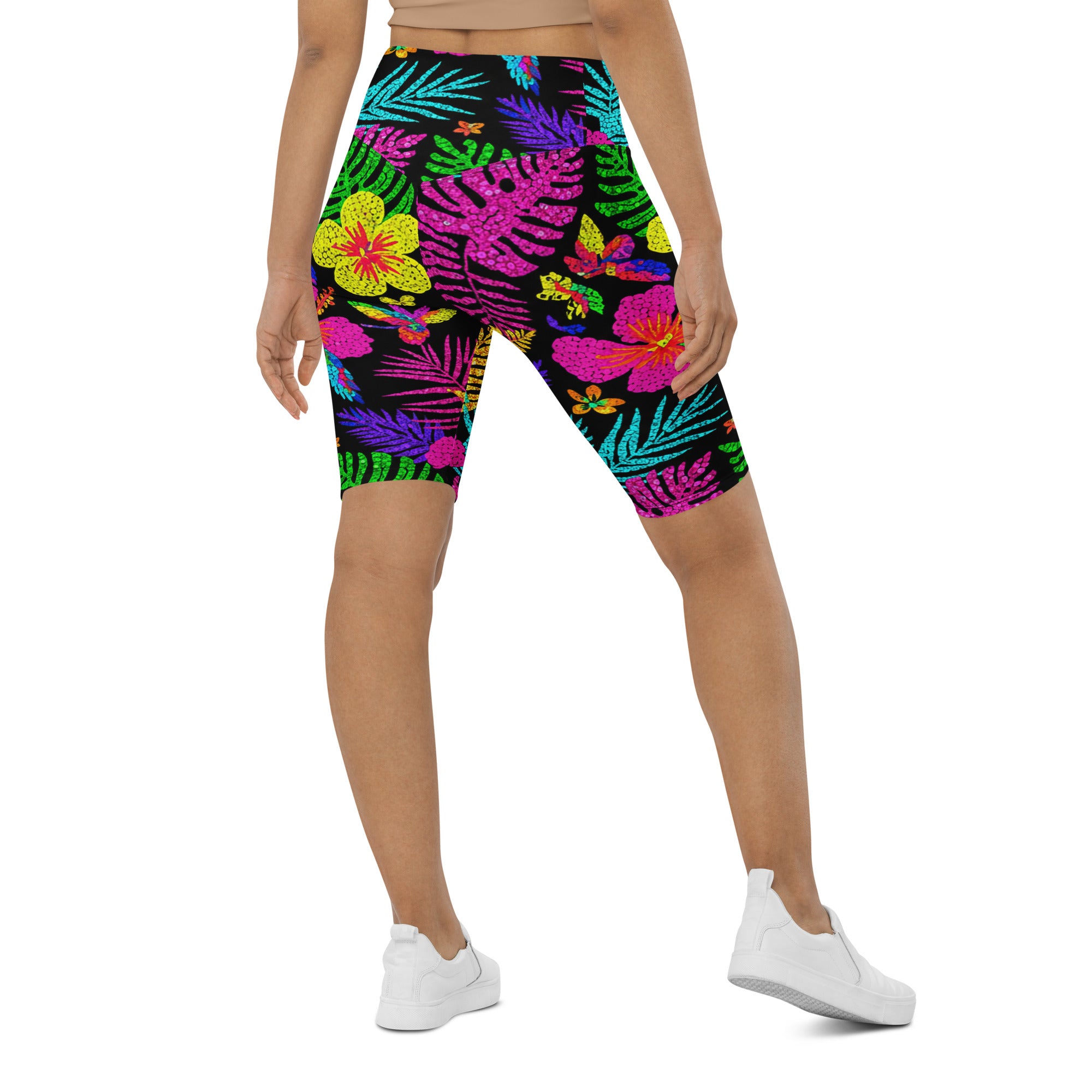 Rainbow Paillette Tropical Bike Shorts | GearBunch