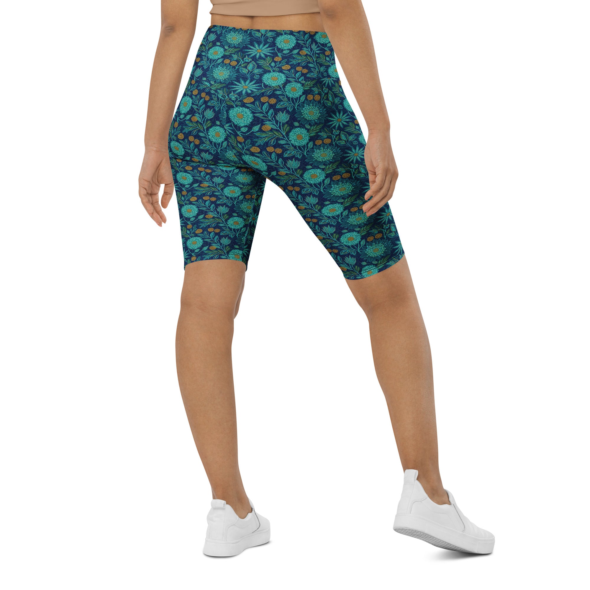 Teal Lotus Garden Bike Shorts | GearBunch