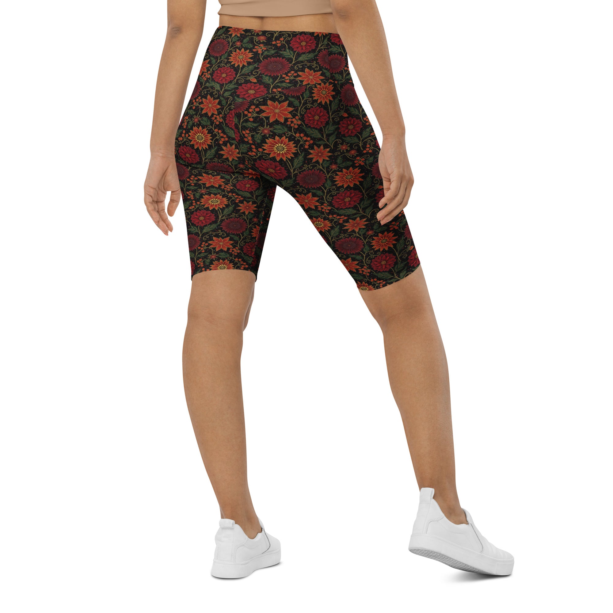 Crimson Floral Bike Shorts | GearBunch