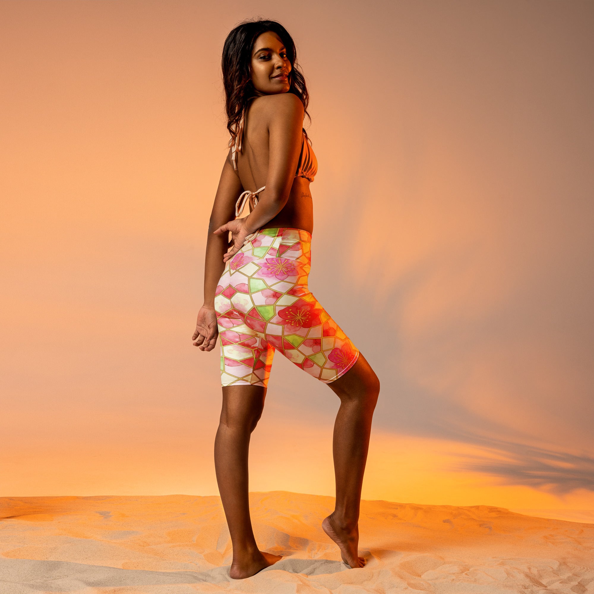 Arabic Watercolour Cherry Blossom Bike Shorts | GearBunch