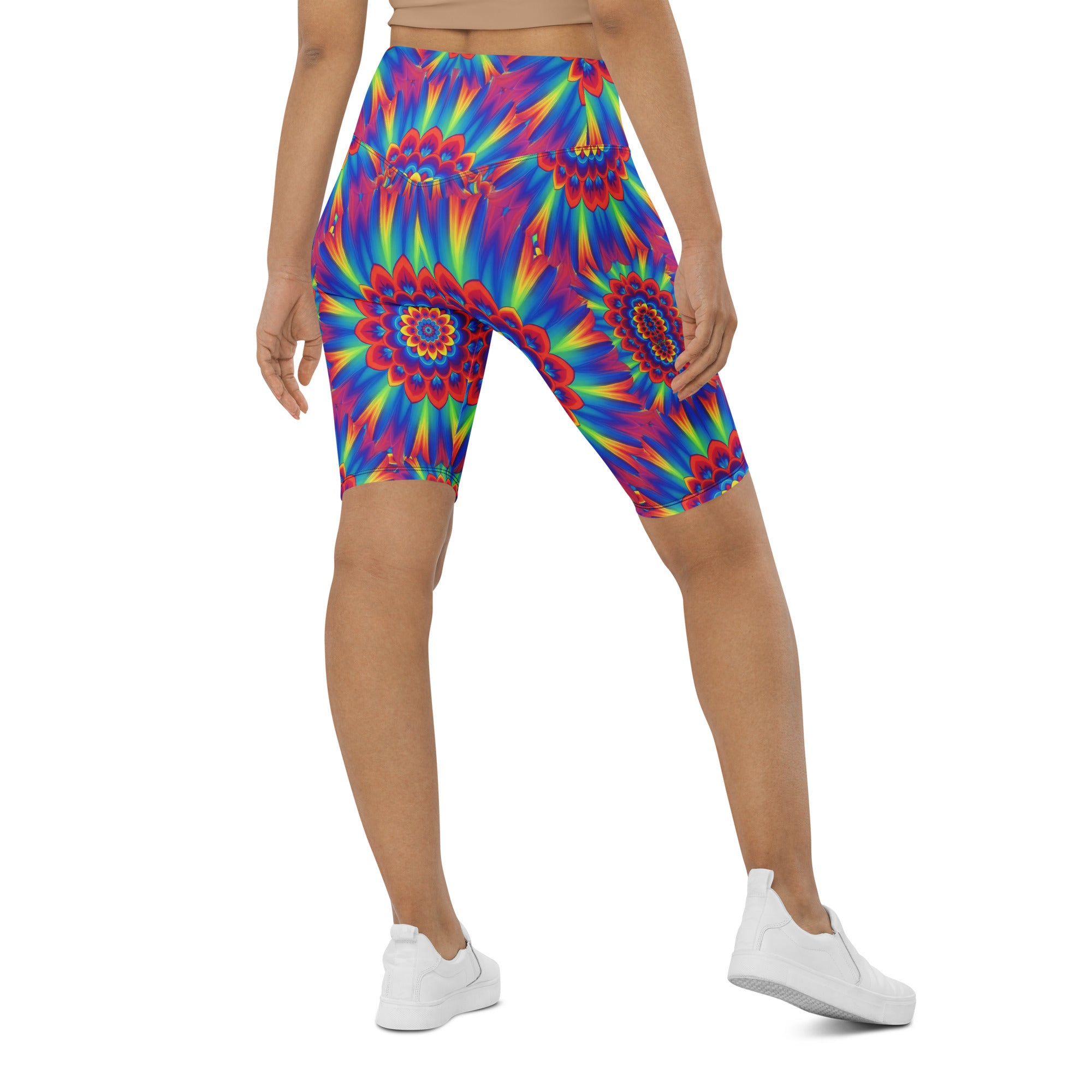 Psychedelic Neon Rainbow Burst Bike Shorts | GearBunch