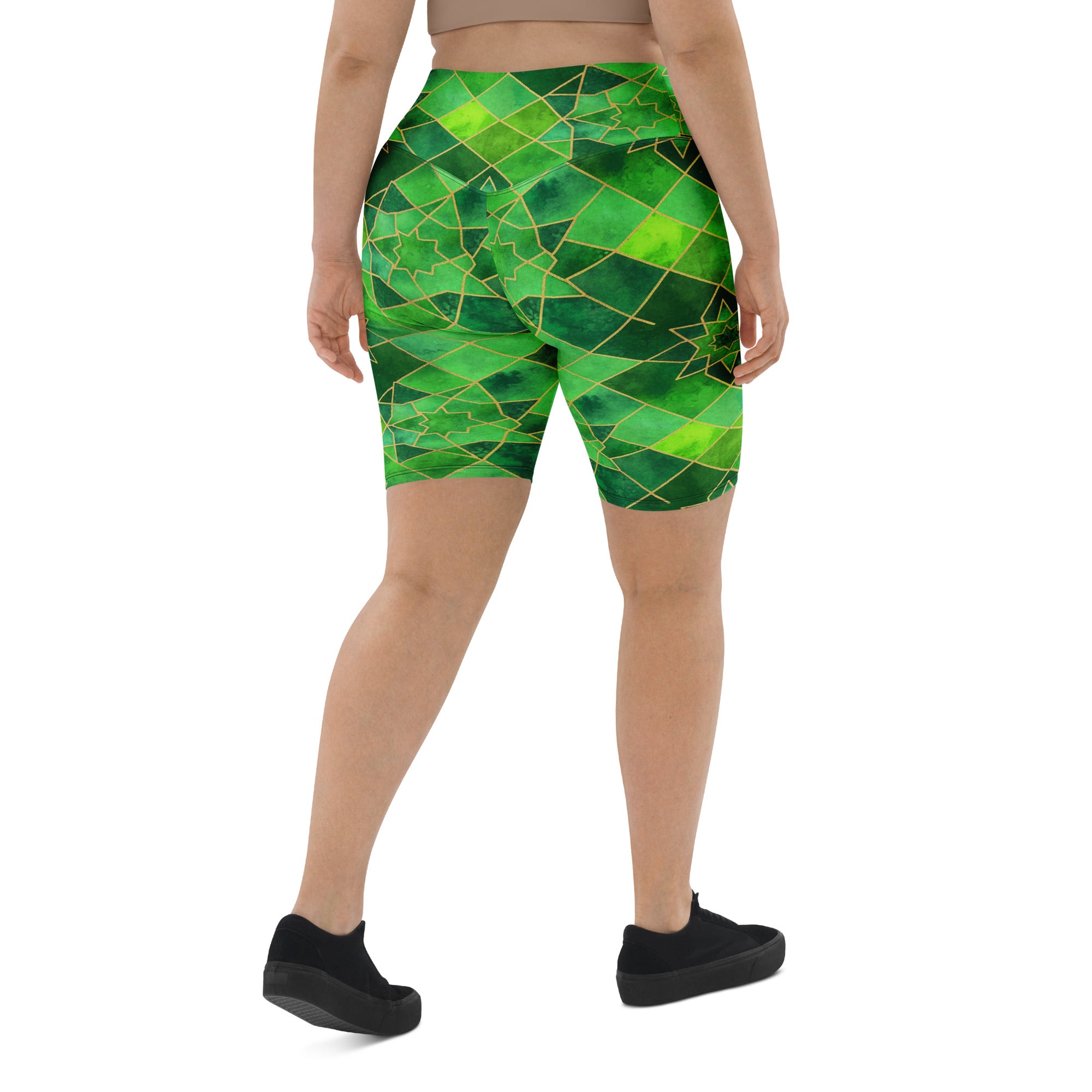 Arabic Watercolour Emerald Jewel Bike Shorts | GearBunch