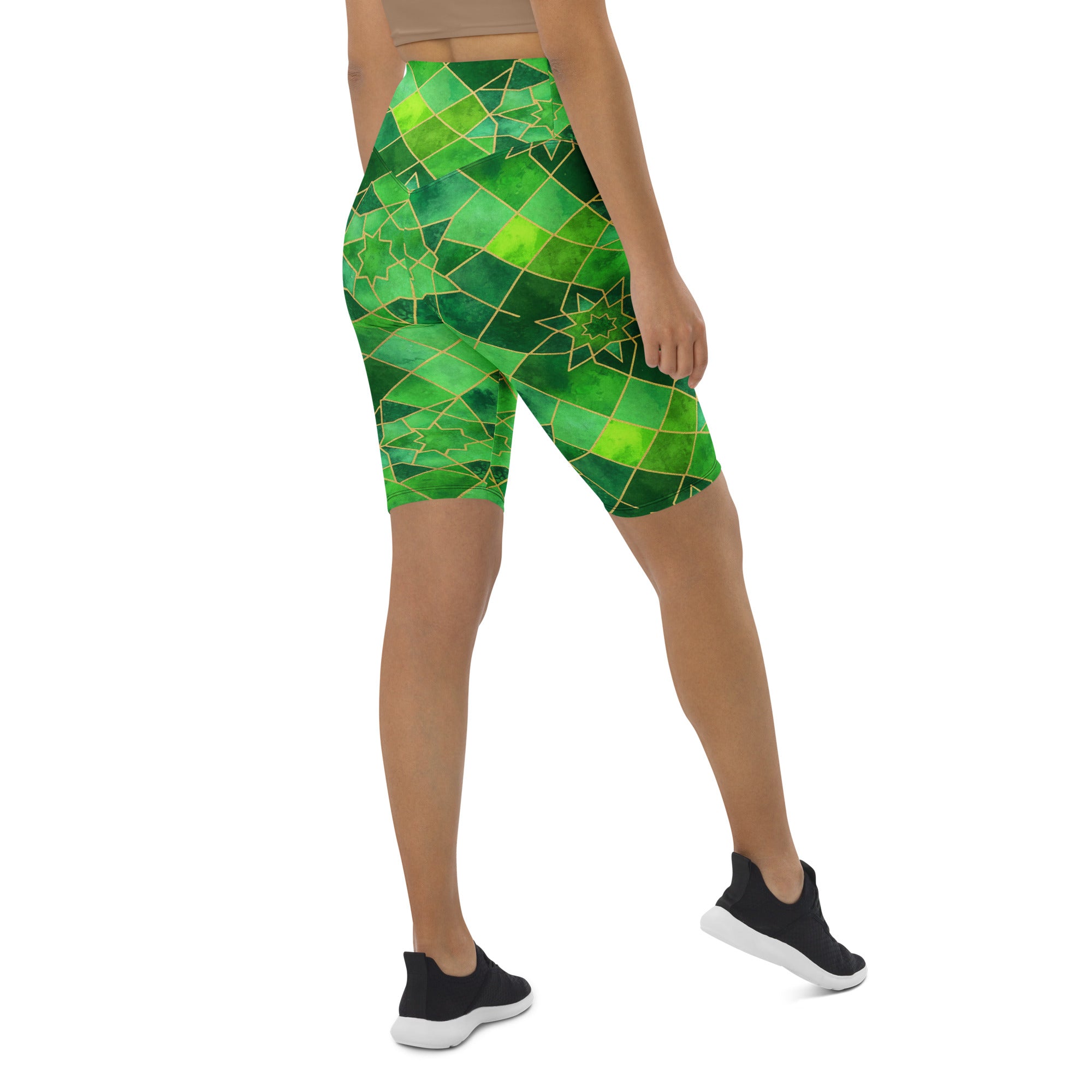 Arabic Watercolour Emerald Jewel Bike Shorts | GearBunch