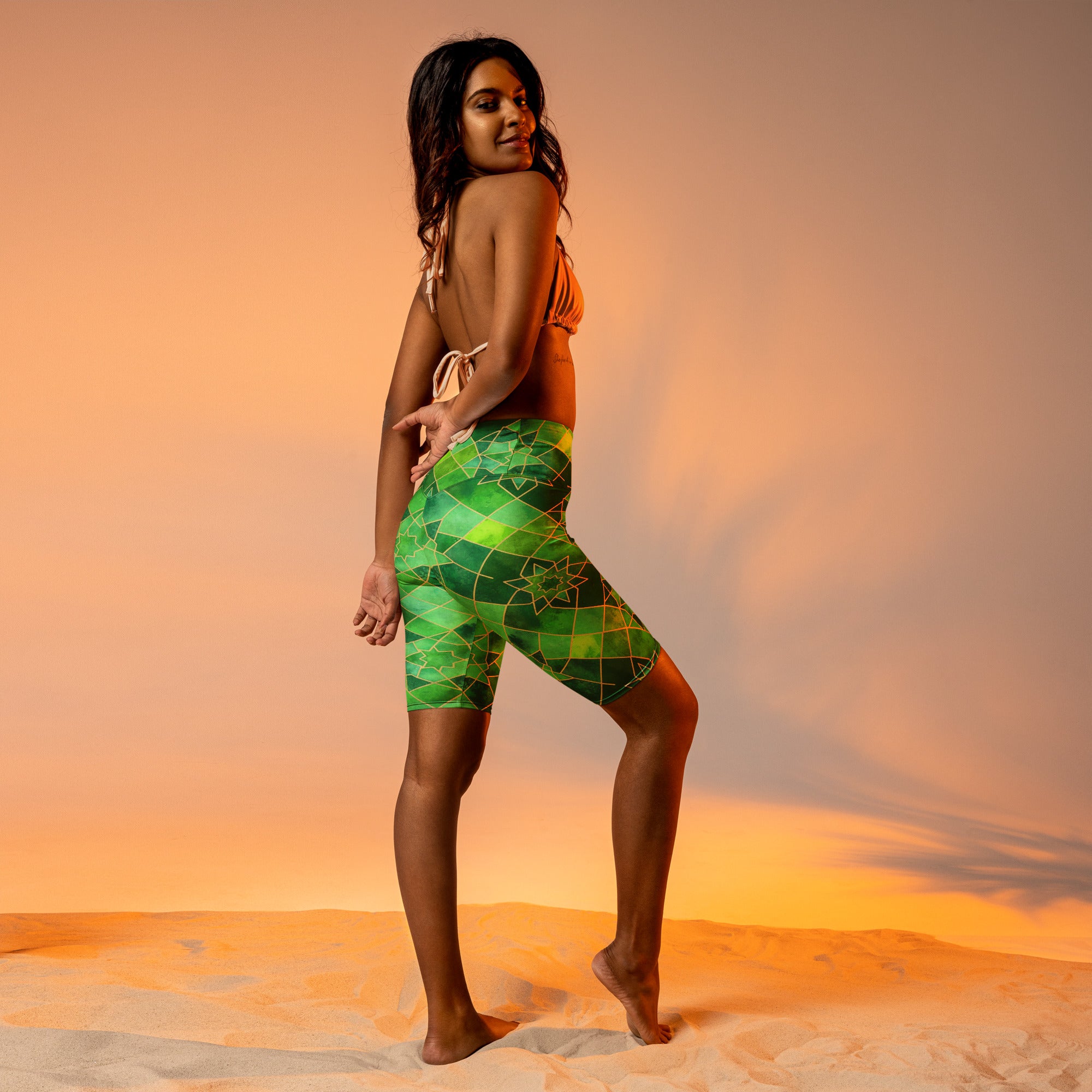 Arabic Watercolour Emerald Jewel Bike Shorts | GearBunch