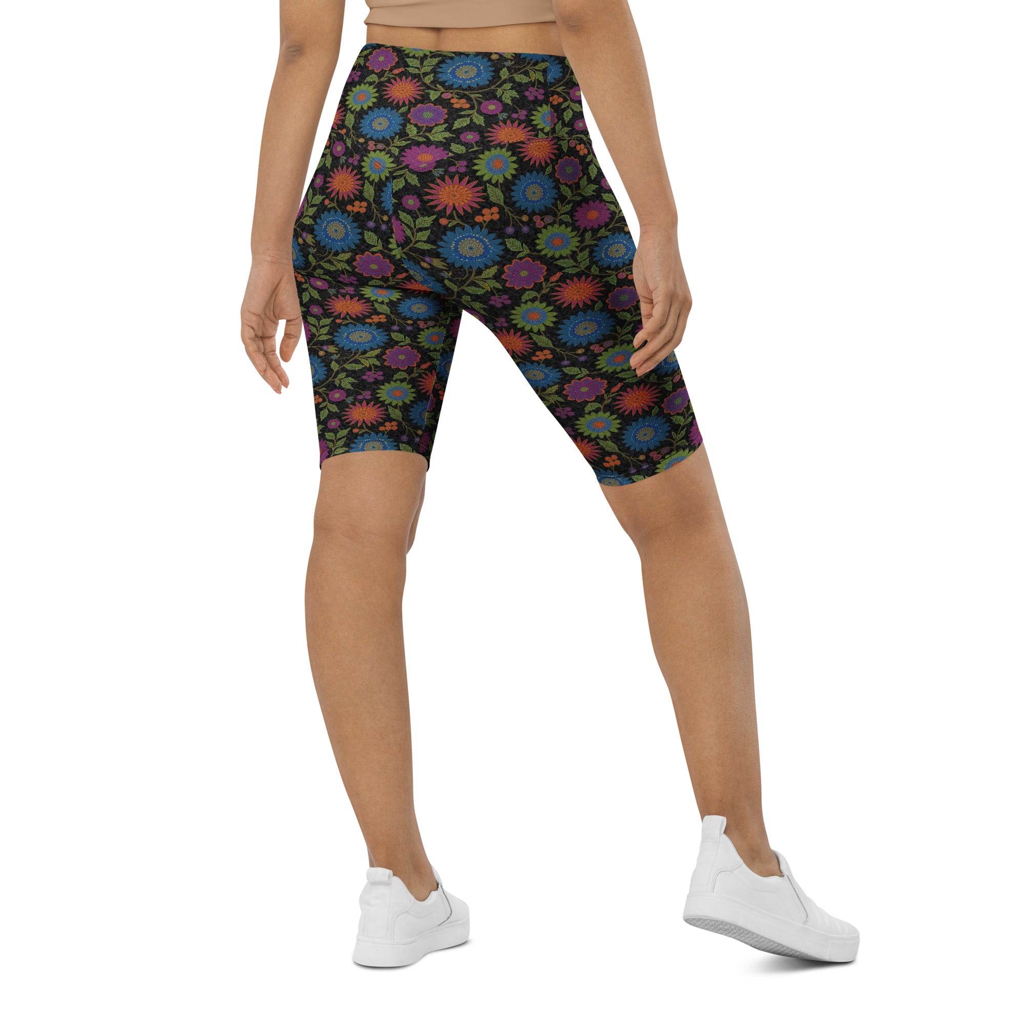 Rainbow Paillette Botanical Bike Shorts | GearBunch