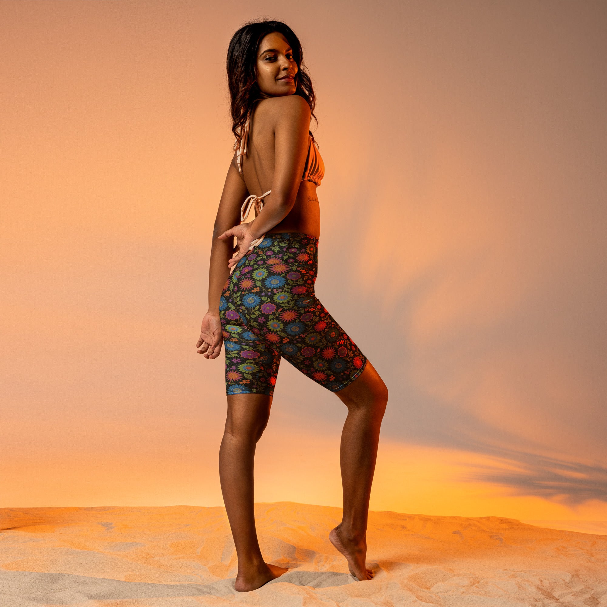 Rainbow Paillette Botanical Bike Shorts | GearBunch
