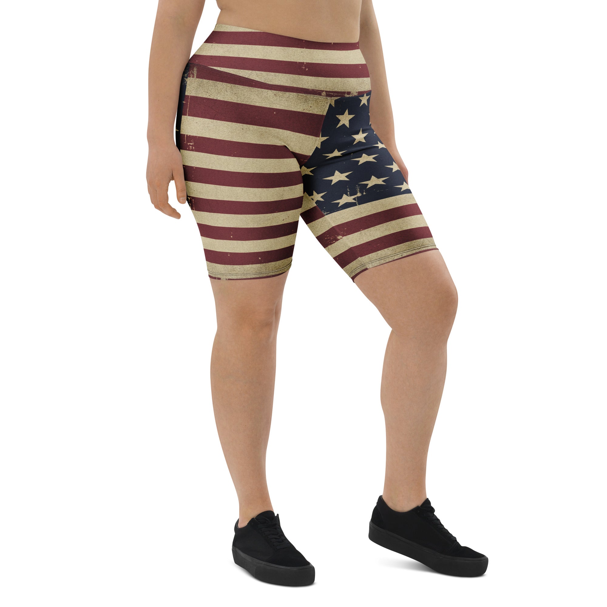 Vintage Distressed American Flag Bike Shorts | GearBunch