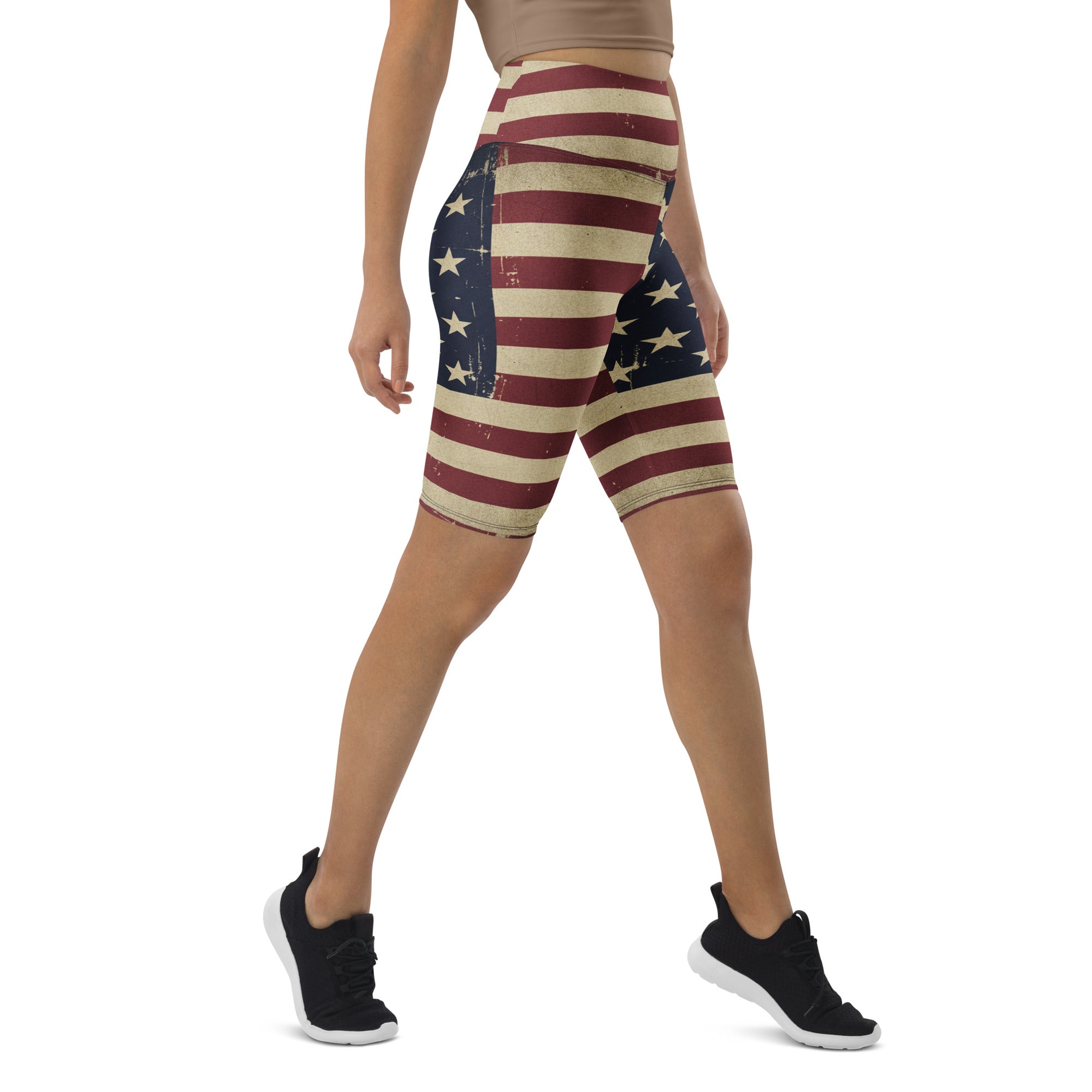 Vintage Distressed American Flag Bike Shorts | GearBunch