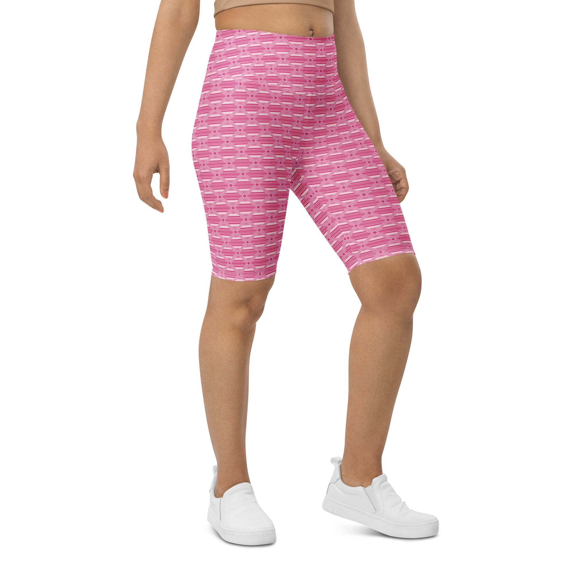 Pink Preppy Stripes Bike Shorts | GearBunch