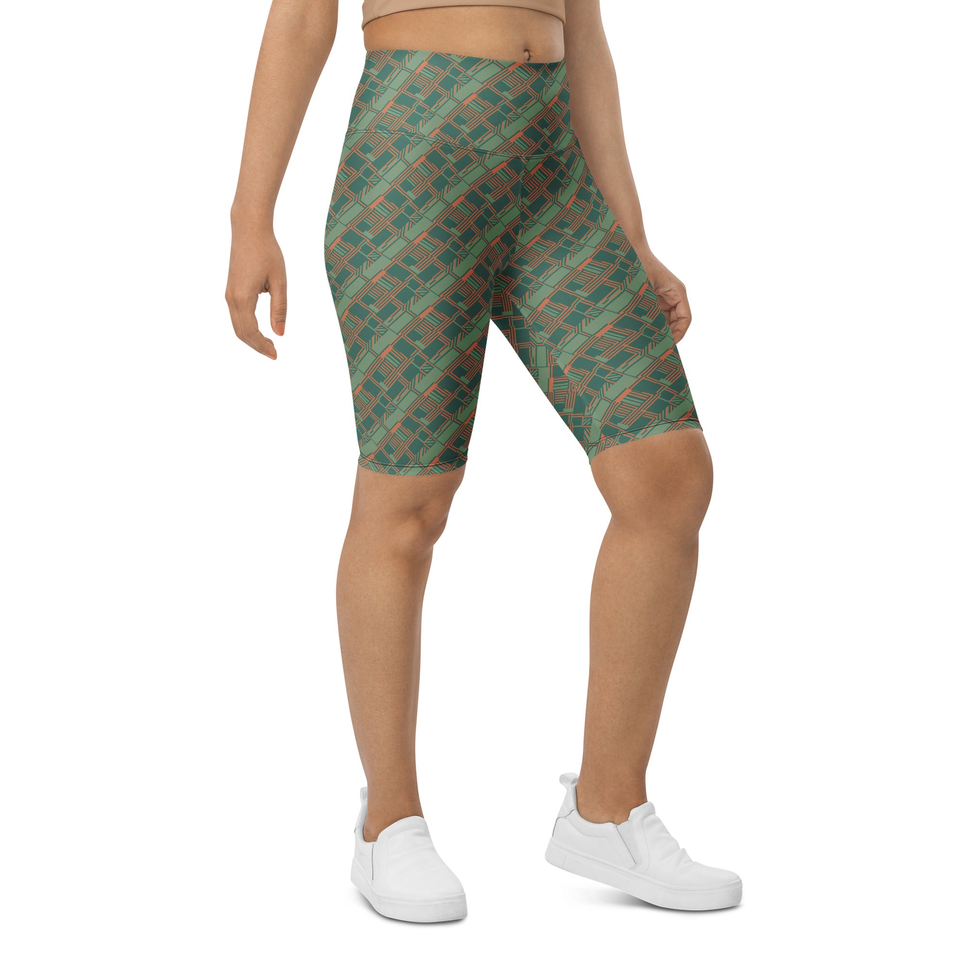 Green Terracotta Stripes Bike Shorts | GearBunch