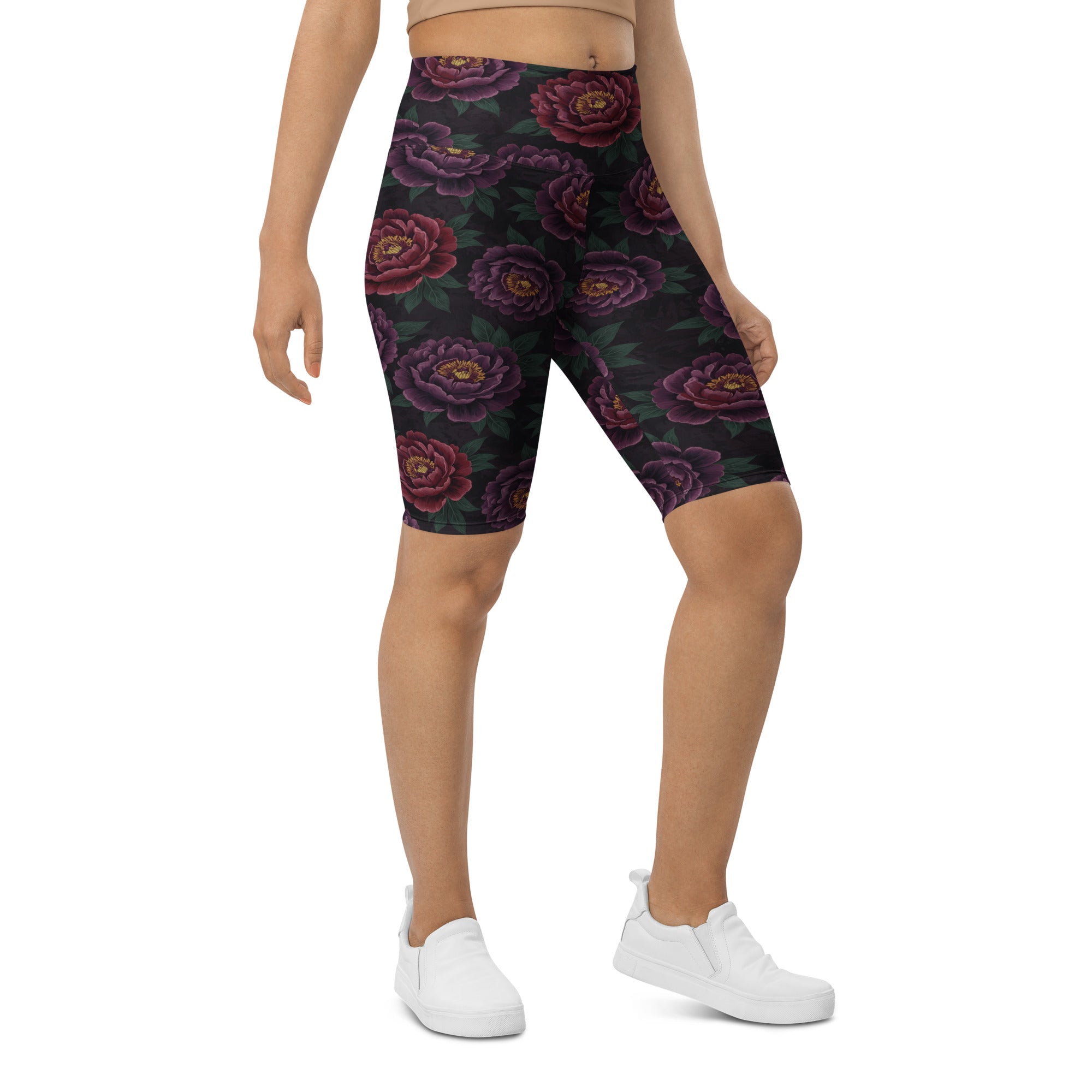 Dark Moody Peonies Bike Shorts | GearBunch