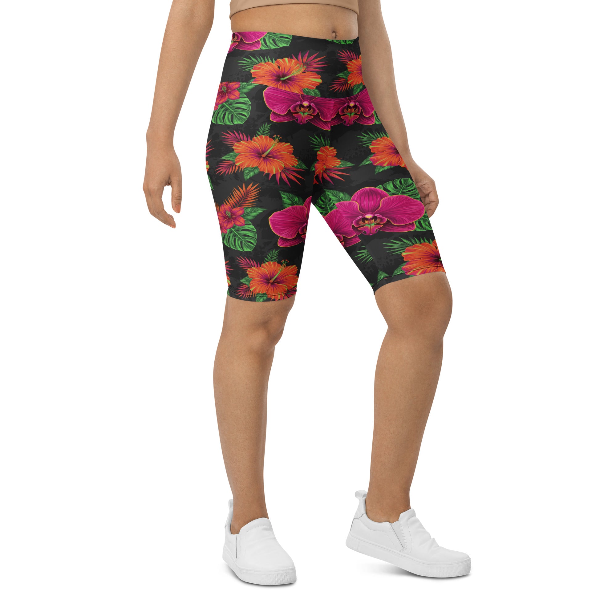Neon Tropical Flowers Bike Shorts | GearBunch