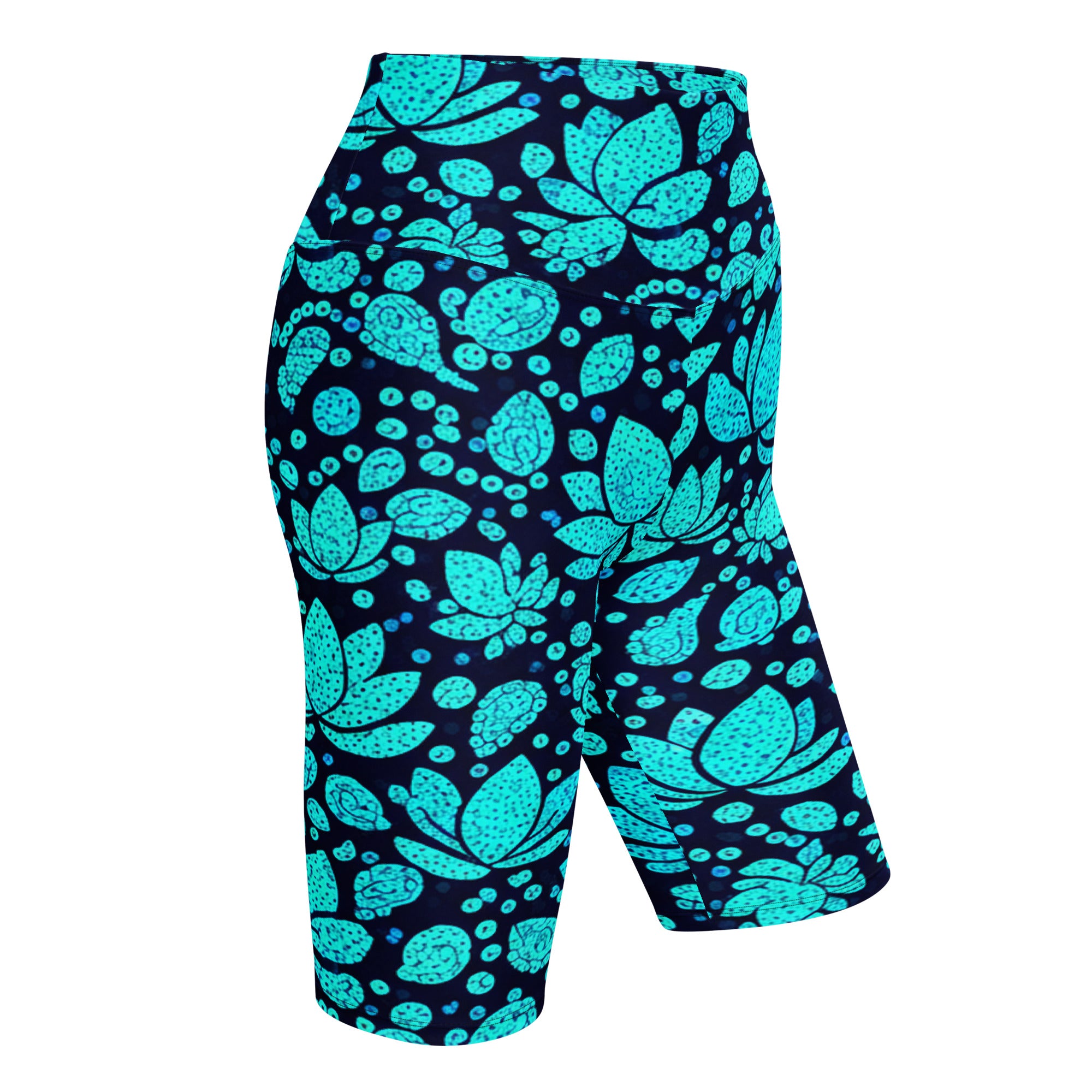 Teal Paillette Lotus Bike Shorts | GearBunch