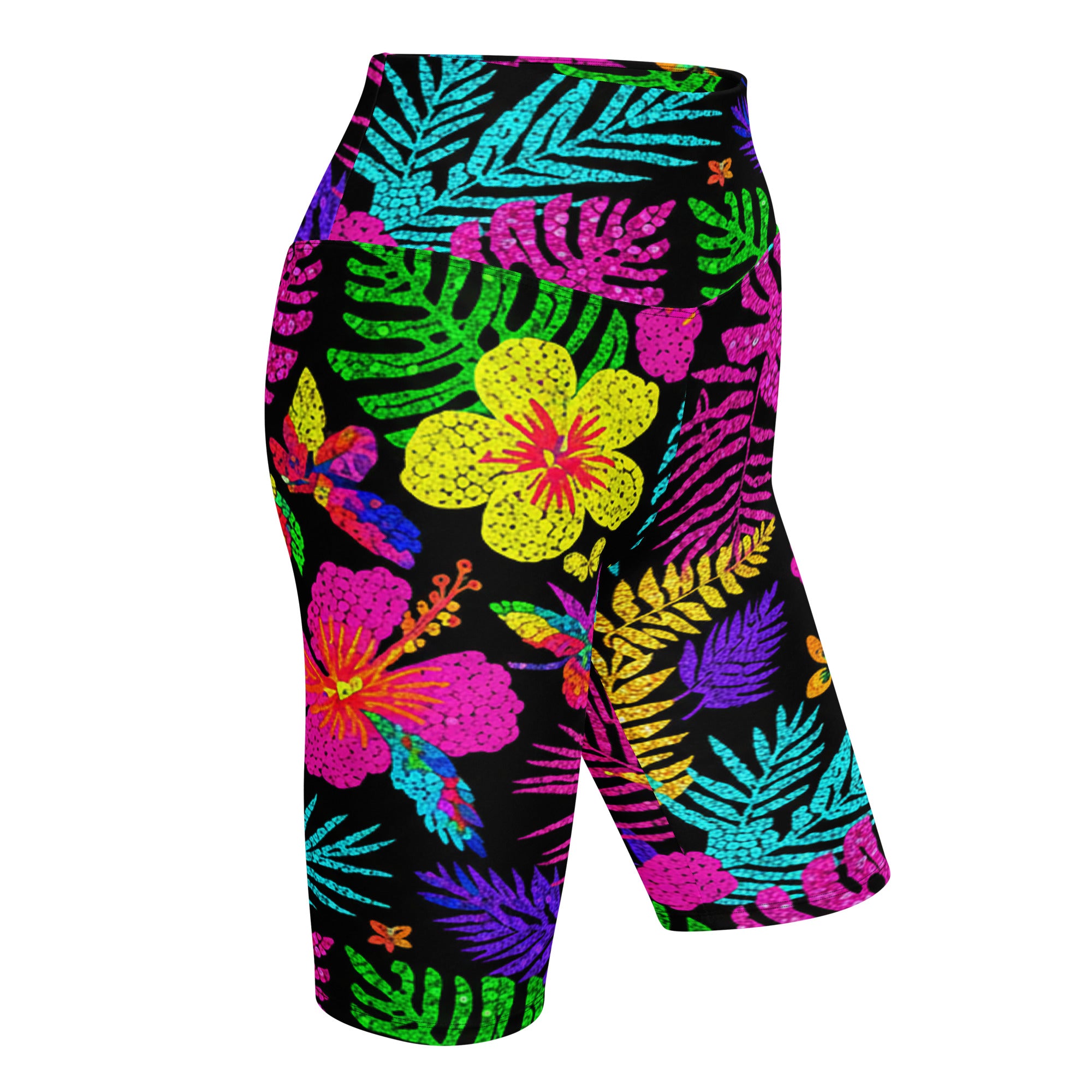Rainbow Paillette Tropical Bike Shorts | GearBunch