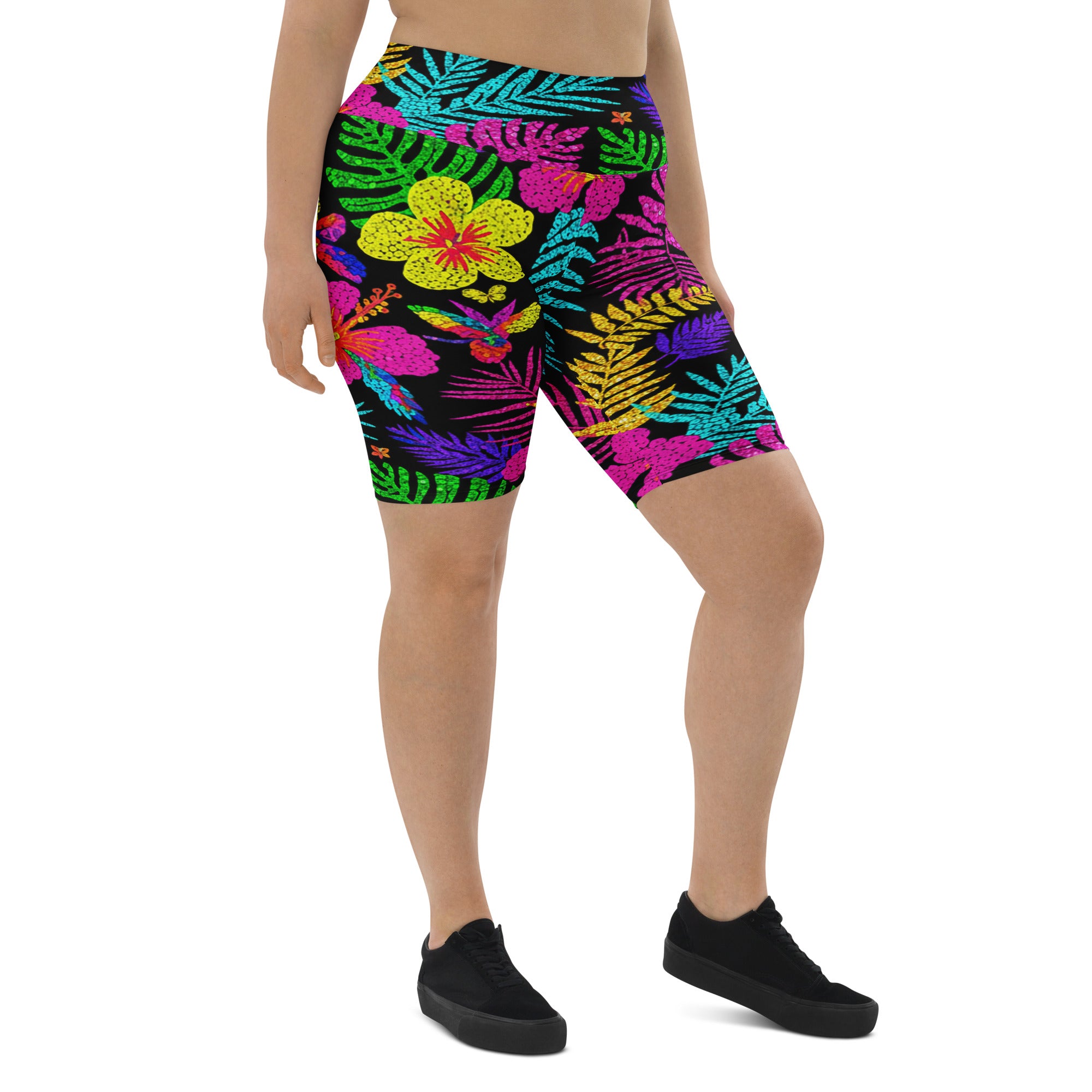 Rainbow Paillette Tropical Bike Shorts | GearBunch